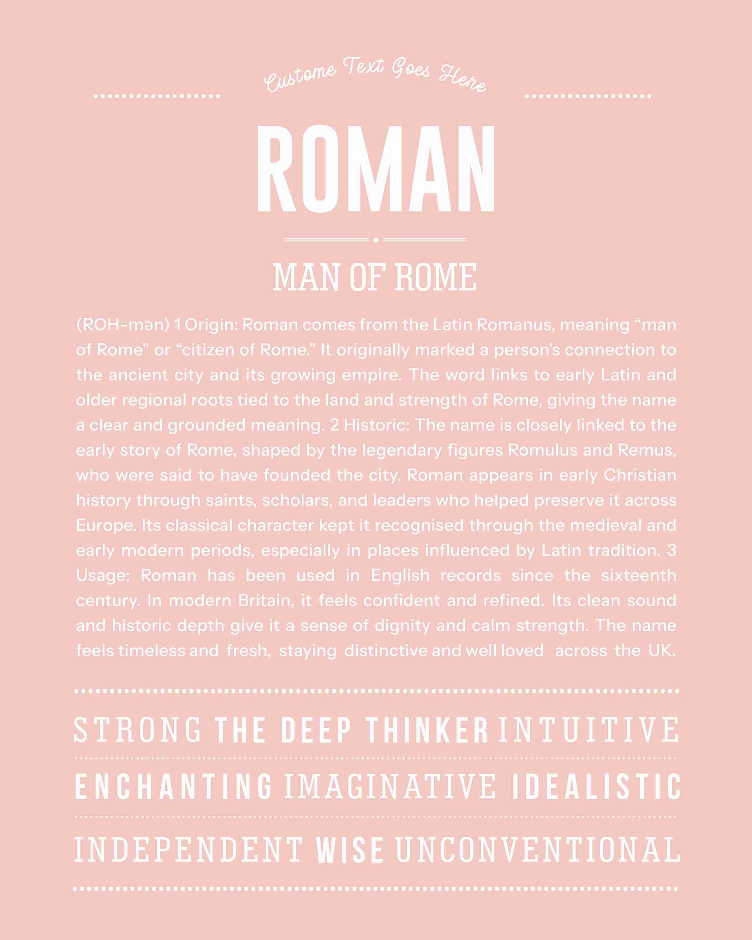 Roman | Personalised Name Meaning Print – Custom Name Art Gift