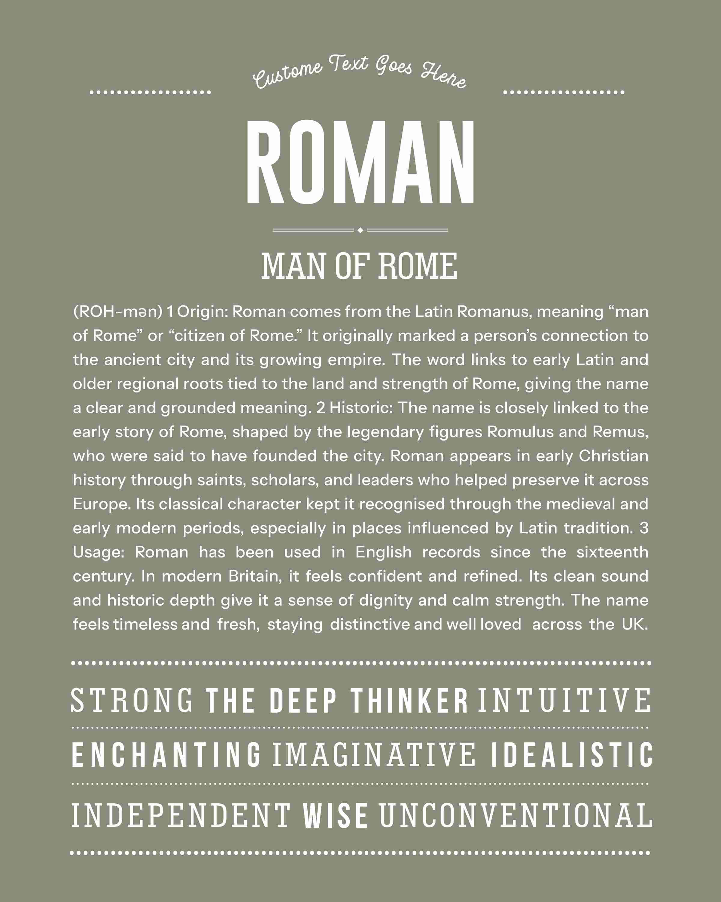 Roman | Personalised Name Meaning Print – Custom Name Art Gift
