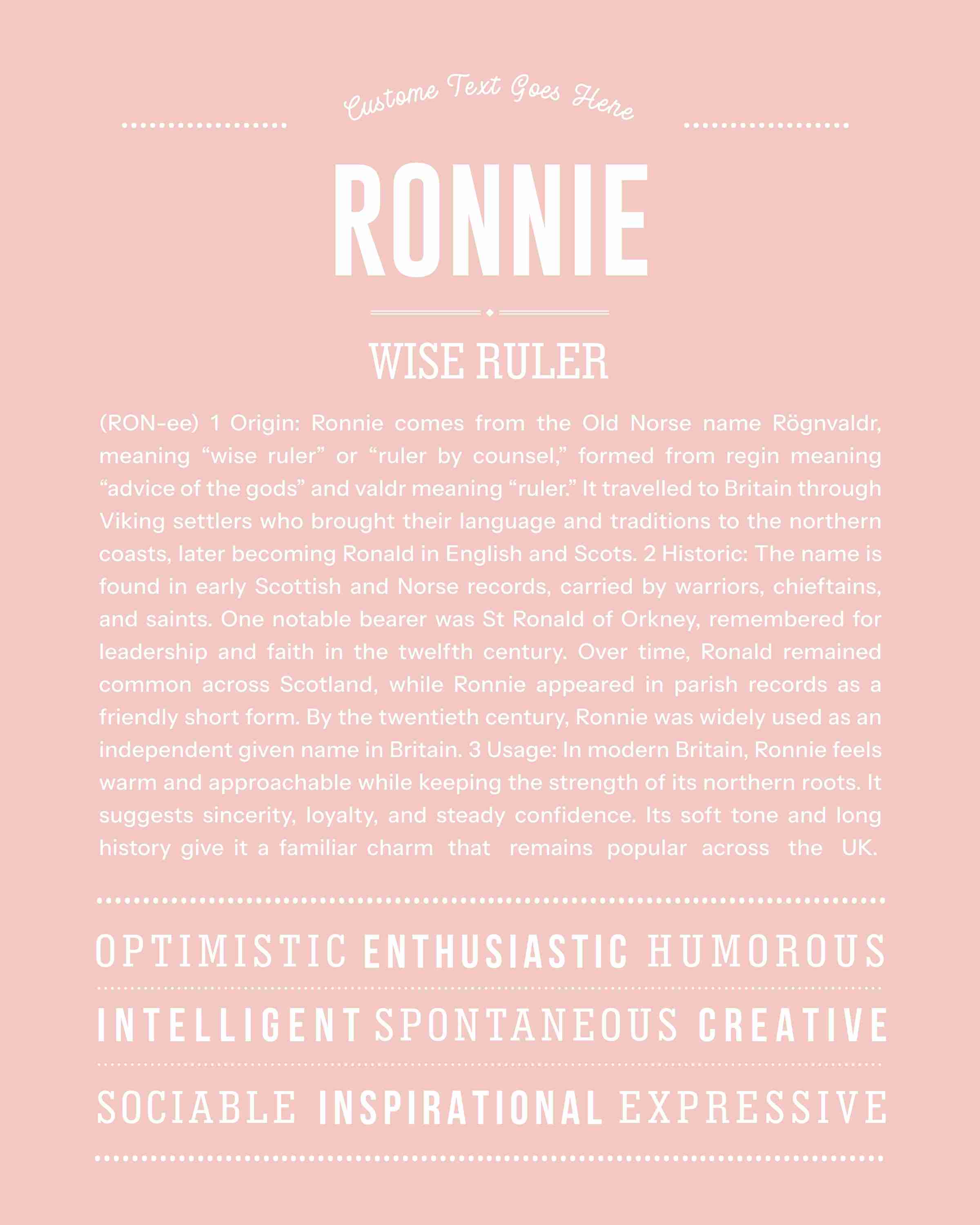 Ronnie (male) | Personalised Name Meaning Print – Custom Name Art Gift