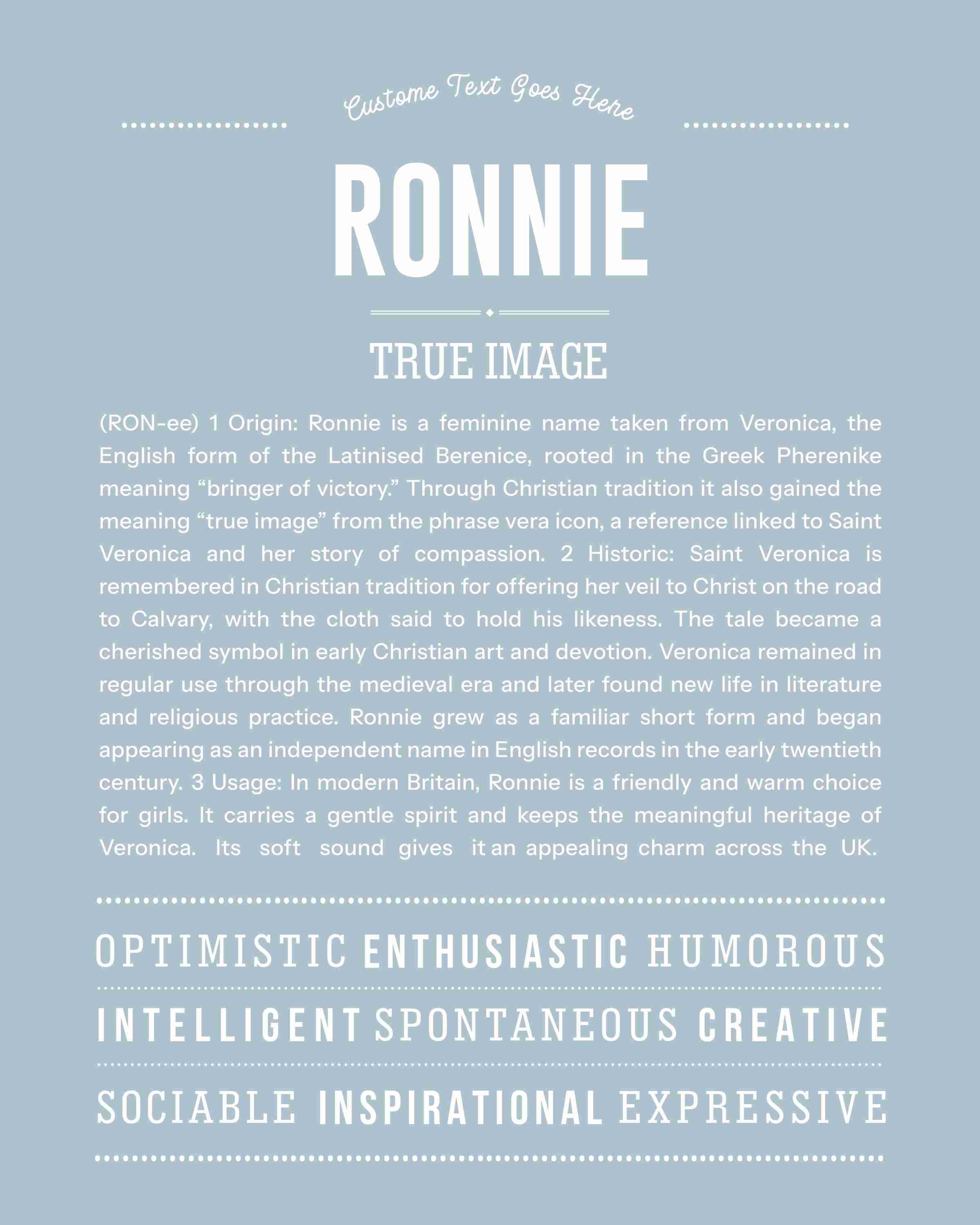 Ronnie (female) | Personalised Name Meaning Print – Custom Name Art Gift