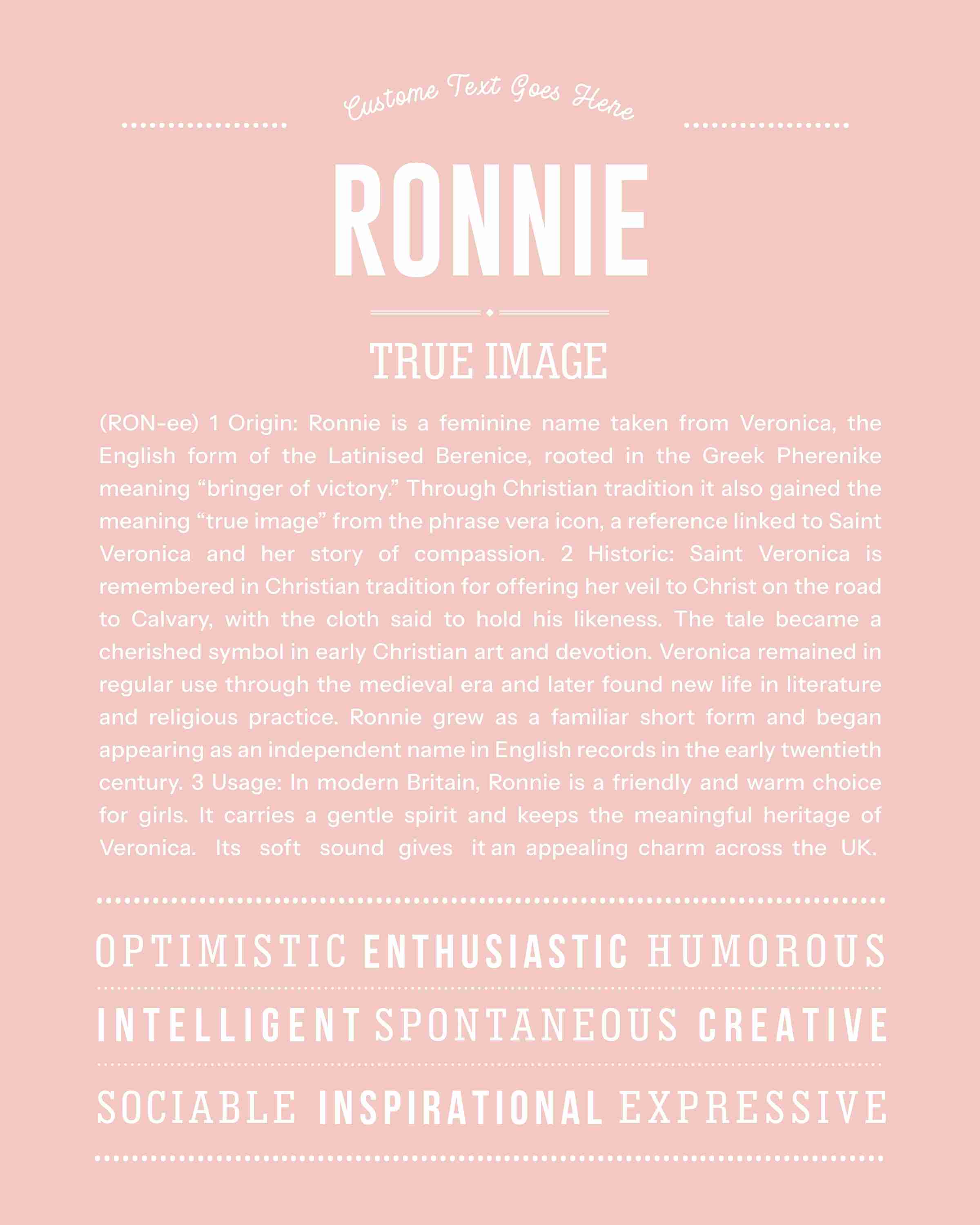 Ronnie (female) | Personalised Name Meaning Print – Custom Name Art Gift