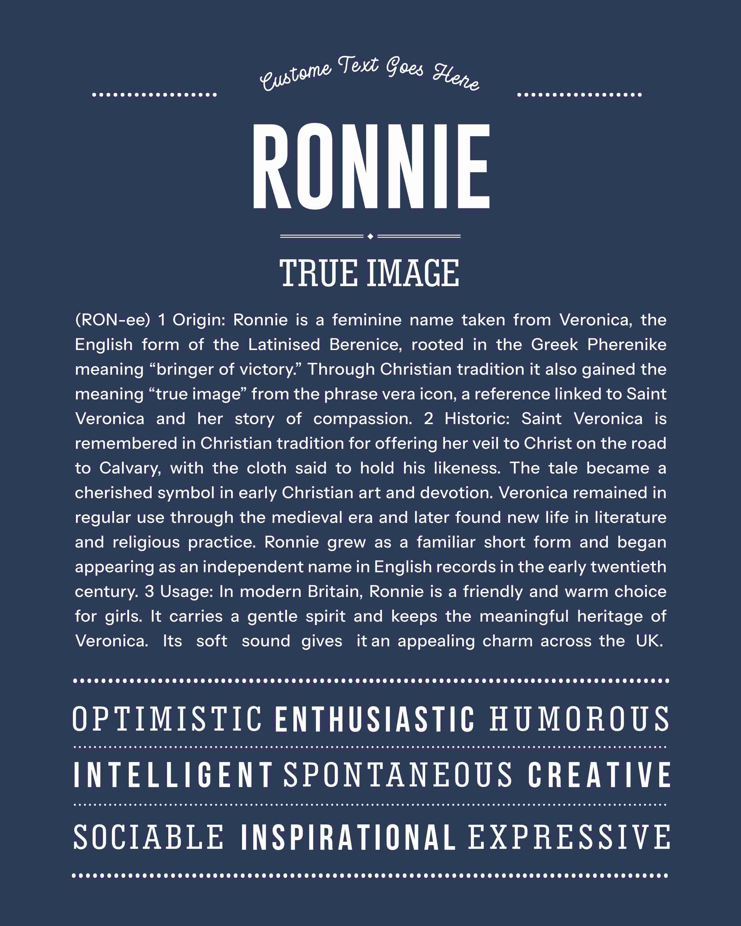 Ronnie (female) | Personalised Name Meaning Print – Custom Name Art Gift