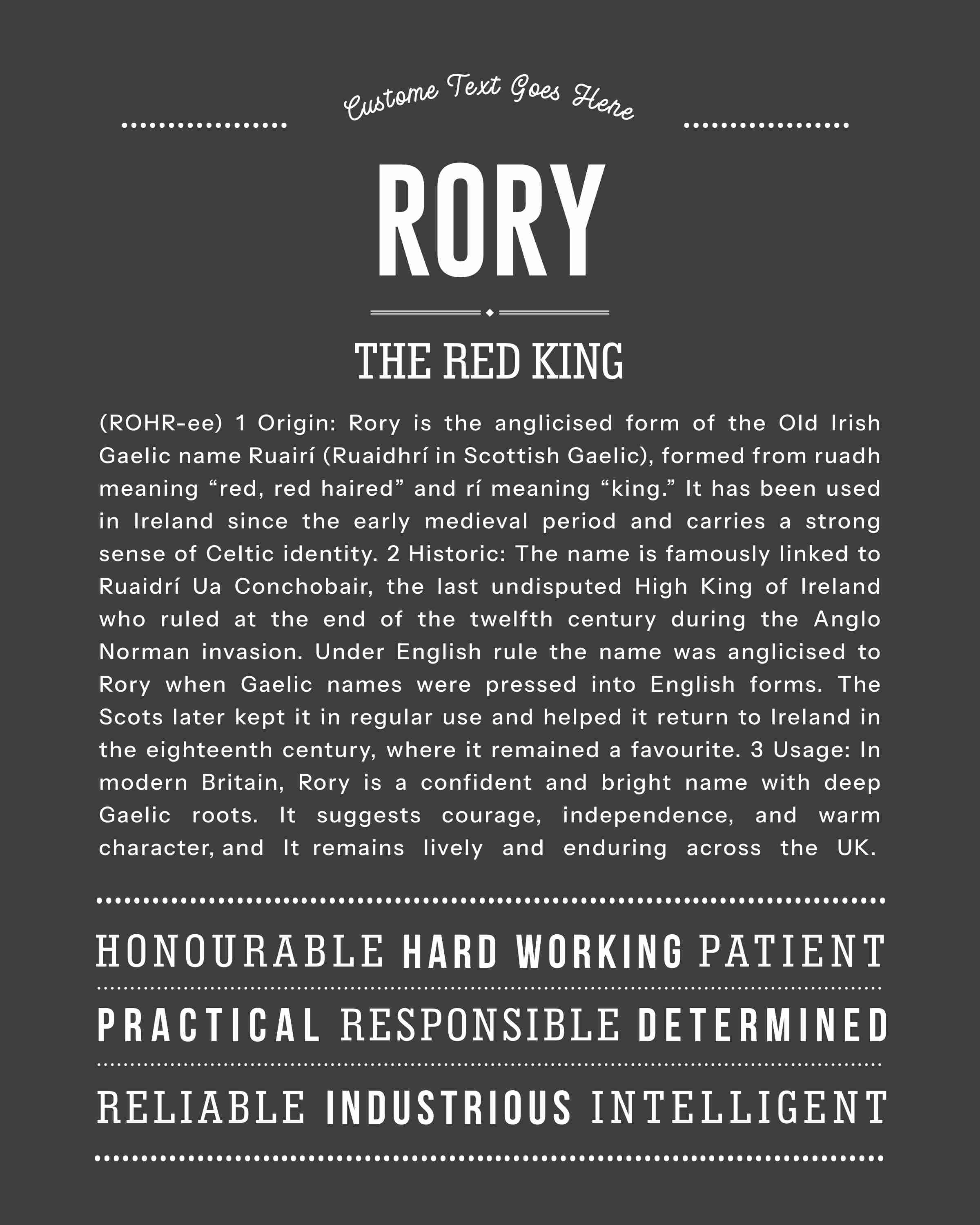 Rory (male) | Personalised Name Meaning Print – Custom Name Art Gift