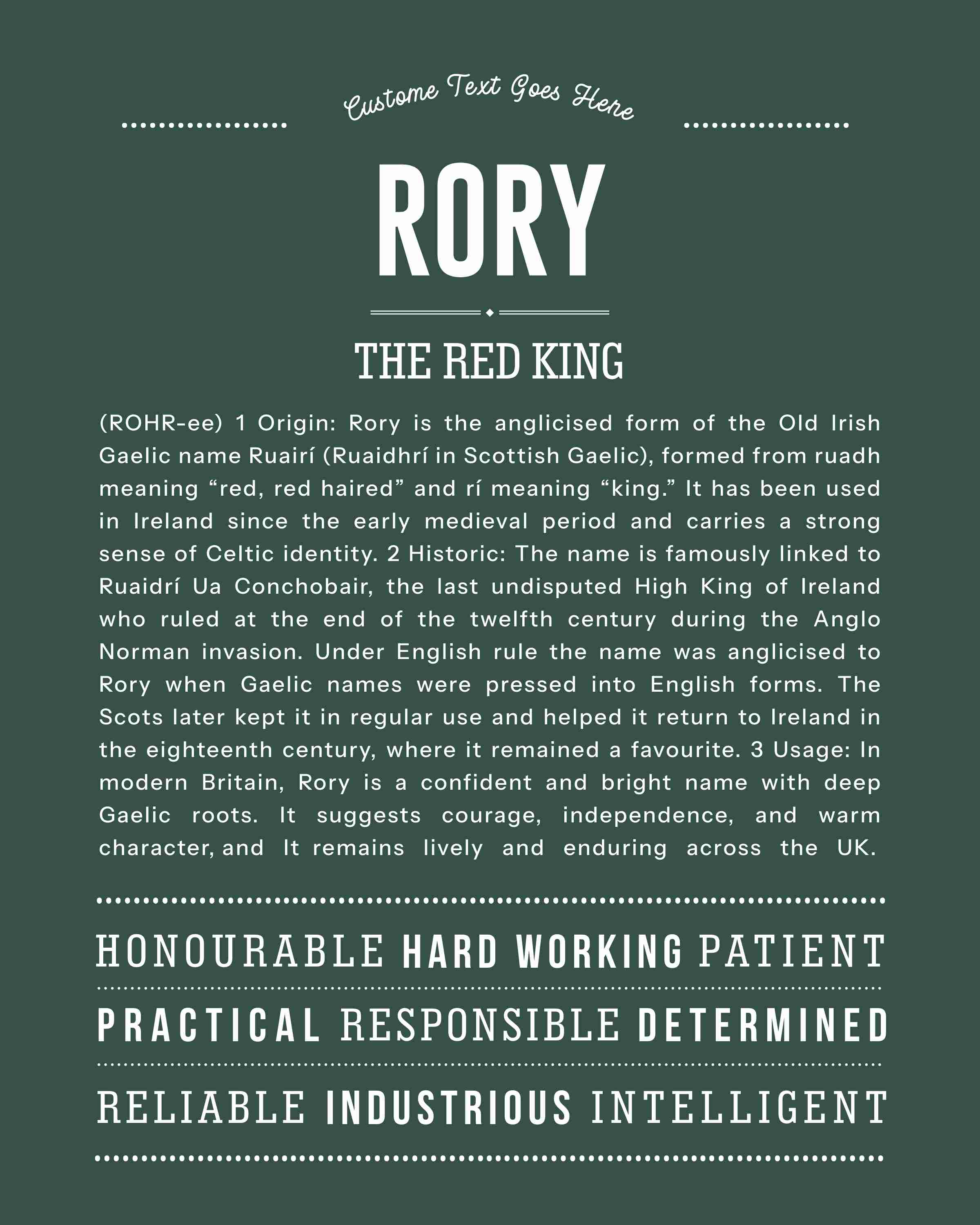 Rory (male) | Personalised Name Meaning Print – Custom Name Art Gift