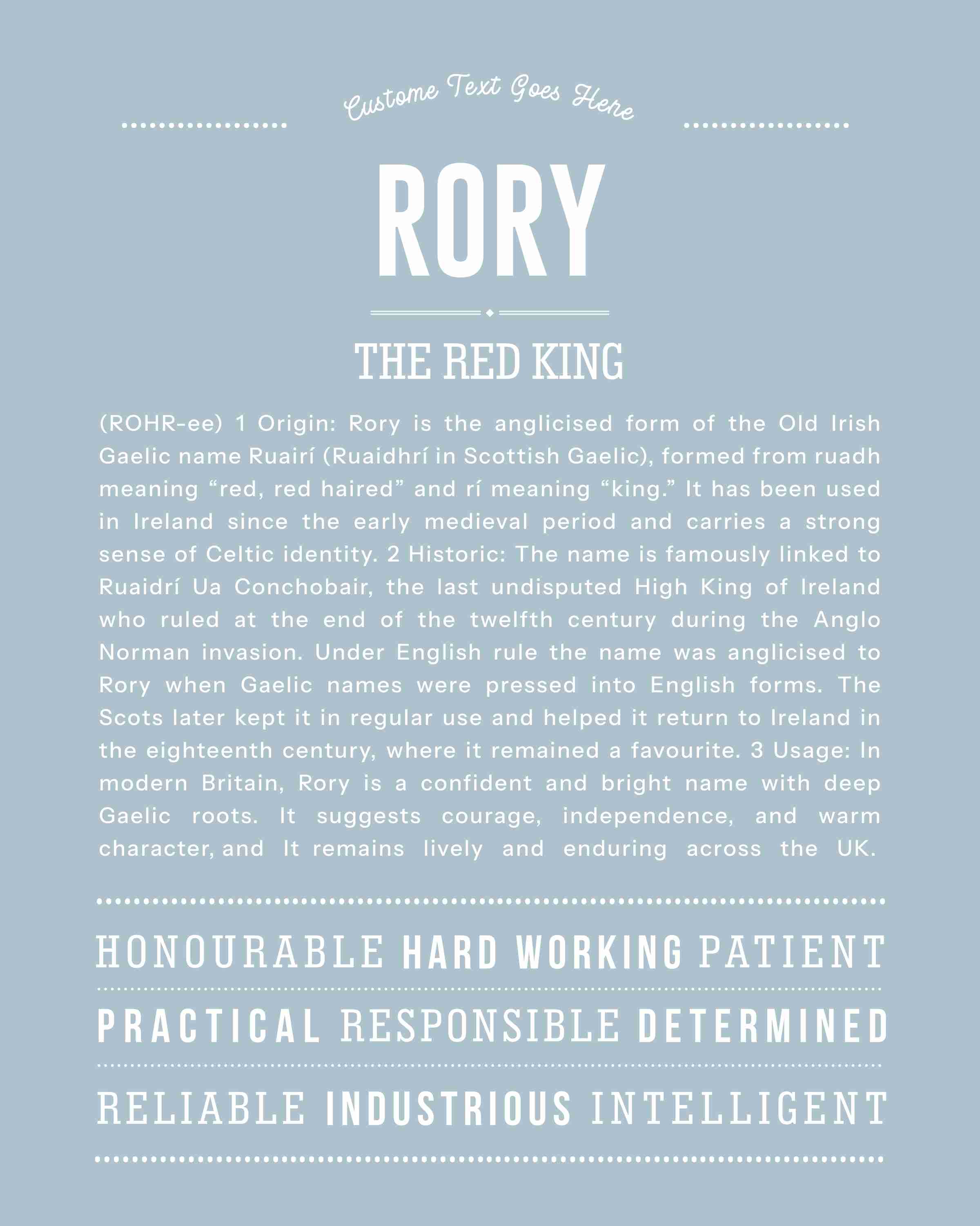 Rory (male) | Personalised Name Meaning Print – Custom Name Art Gift