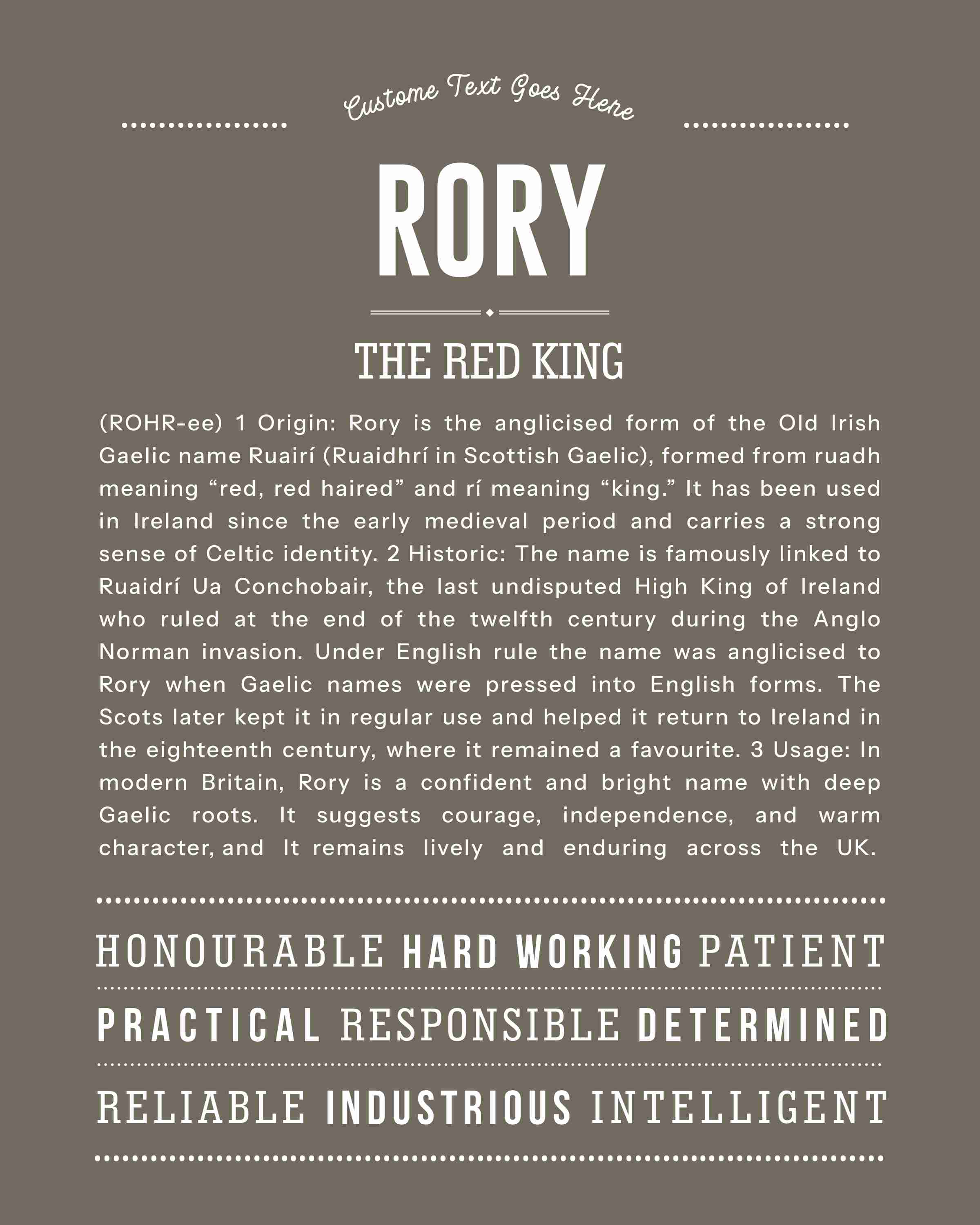 Rory (male) | Personalised Name Meaning Print – Custom Name Art Gift