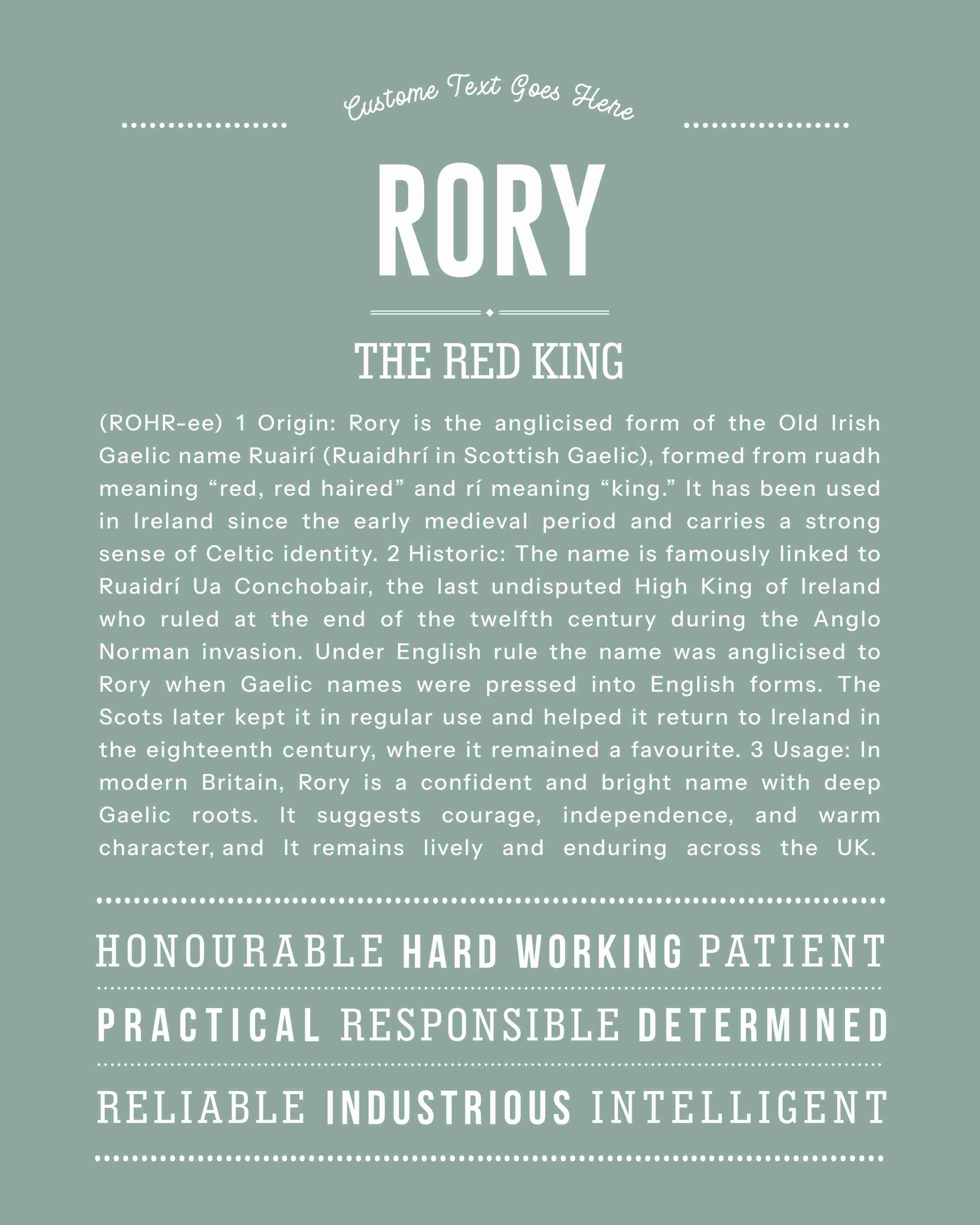 Rory (male) | Personalised Name Meaning Print – Custom Name Art Gift