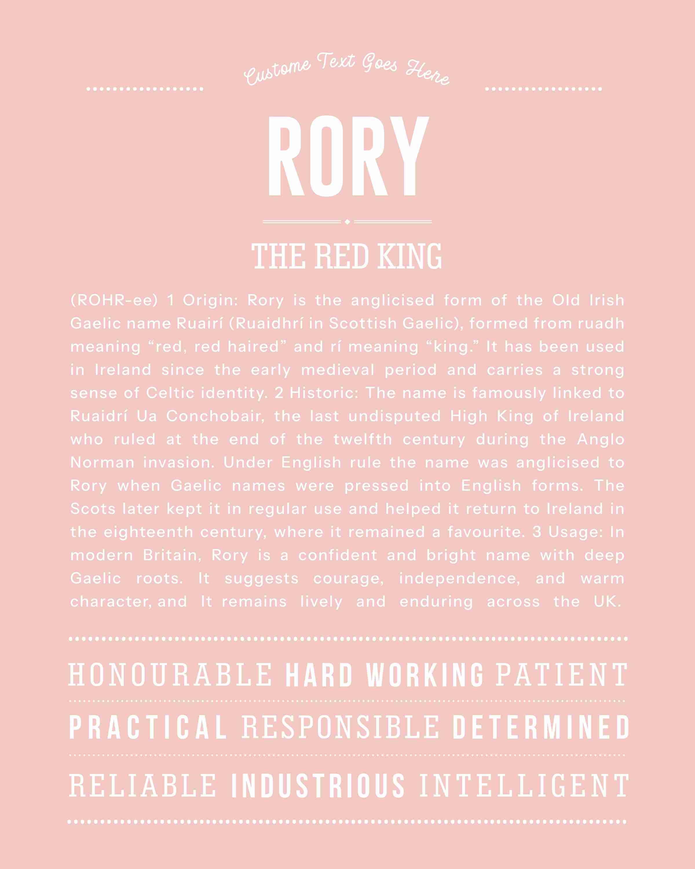 Rory (male) | Personalised Name Meaning Print – Custom Name Art Gift