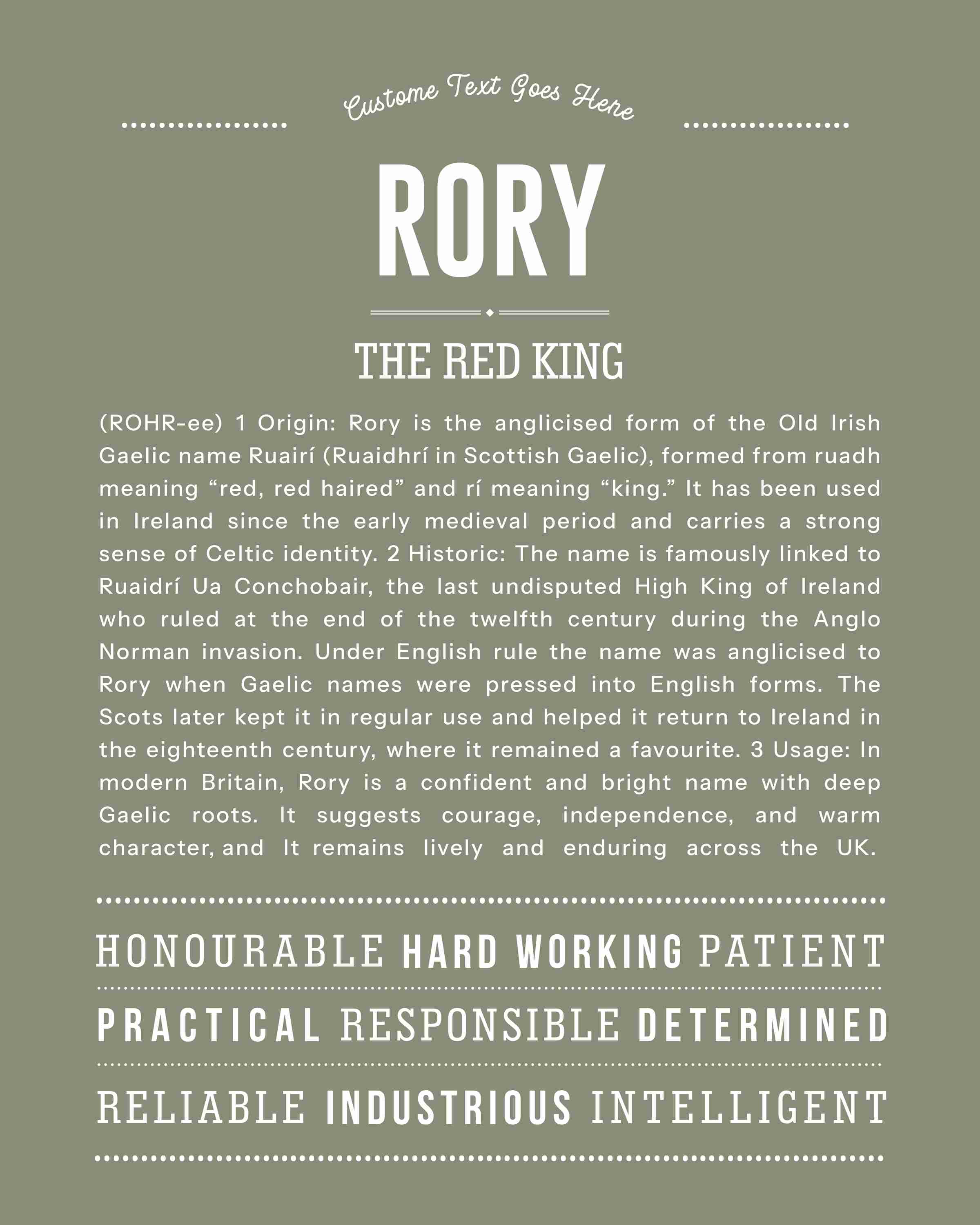 Rory (male) | Personalised Name Meaning Print – Custom Name Art Gift