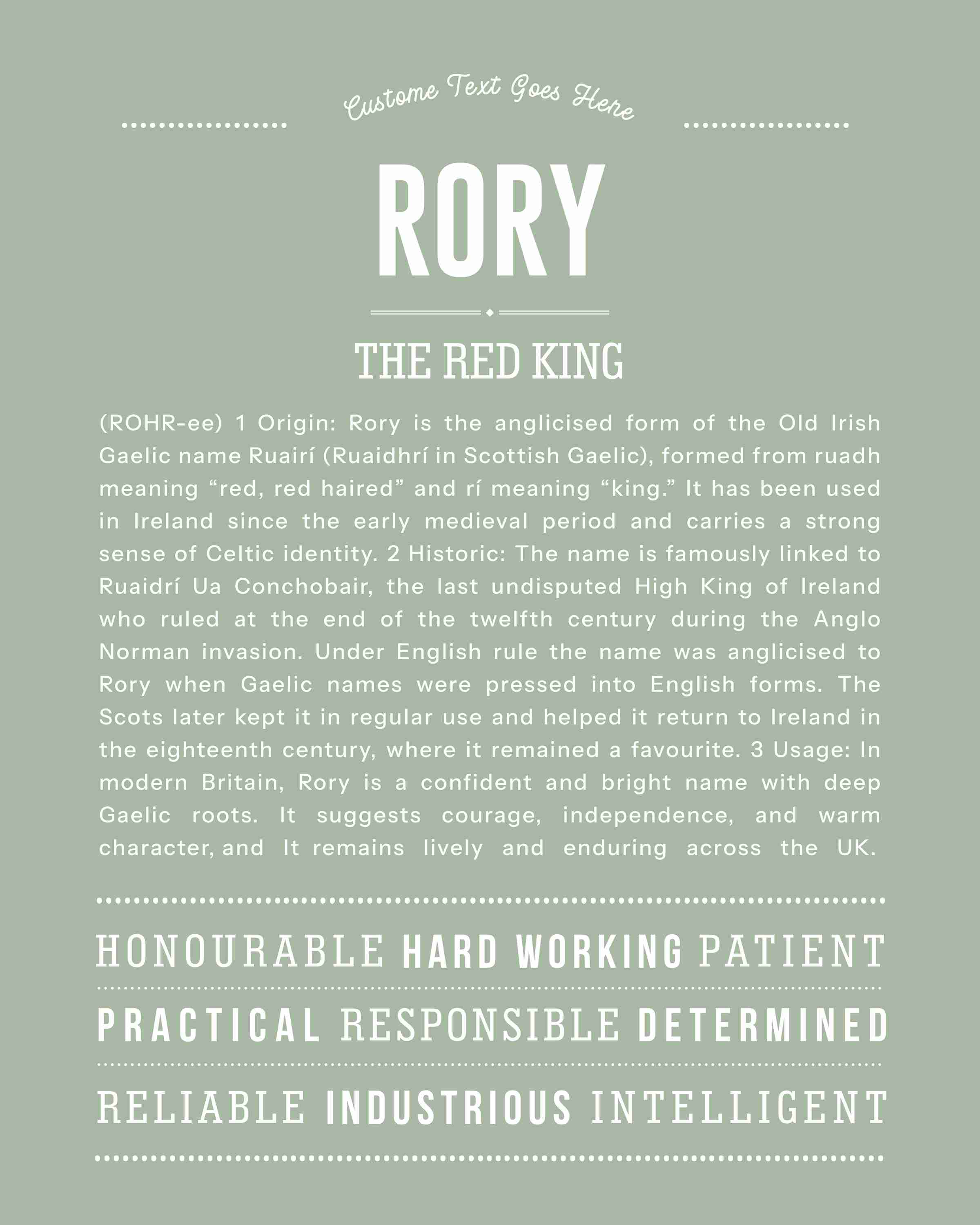 Rory (male) | Personalised Name Meaning Print – Custom Name Art Gift