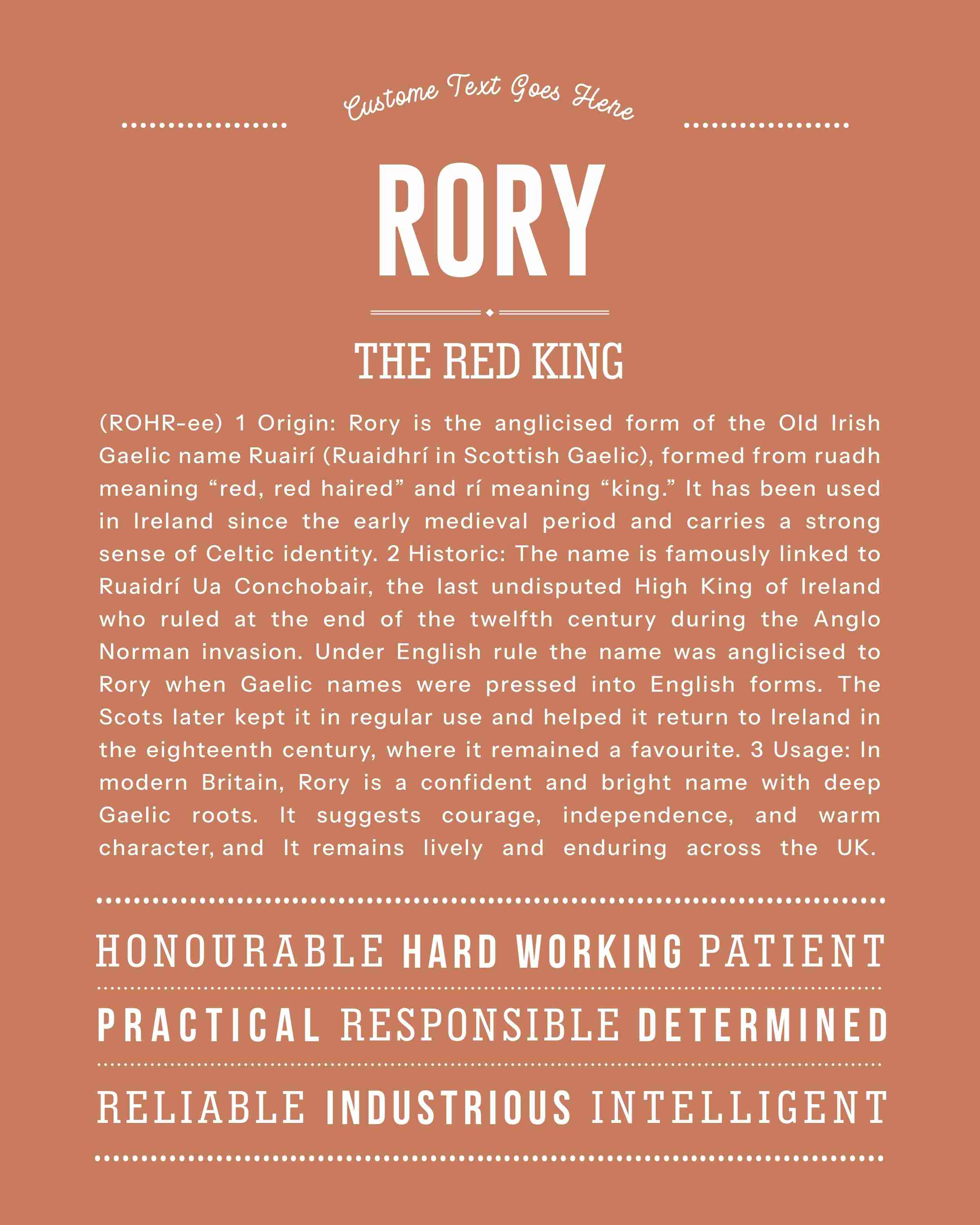 Rory (male) | Personalised Name Meaning Print – Custom Name Art Gift