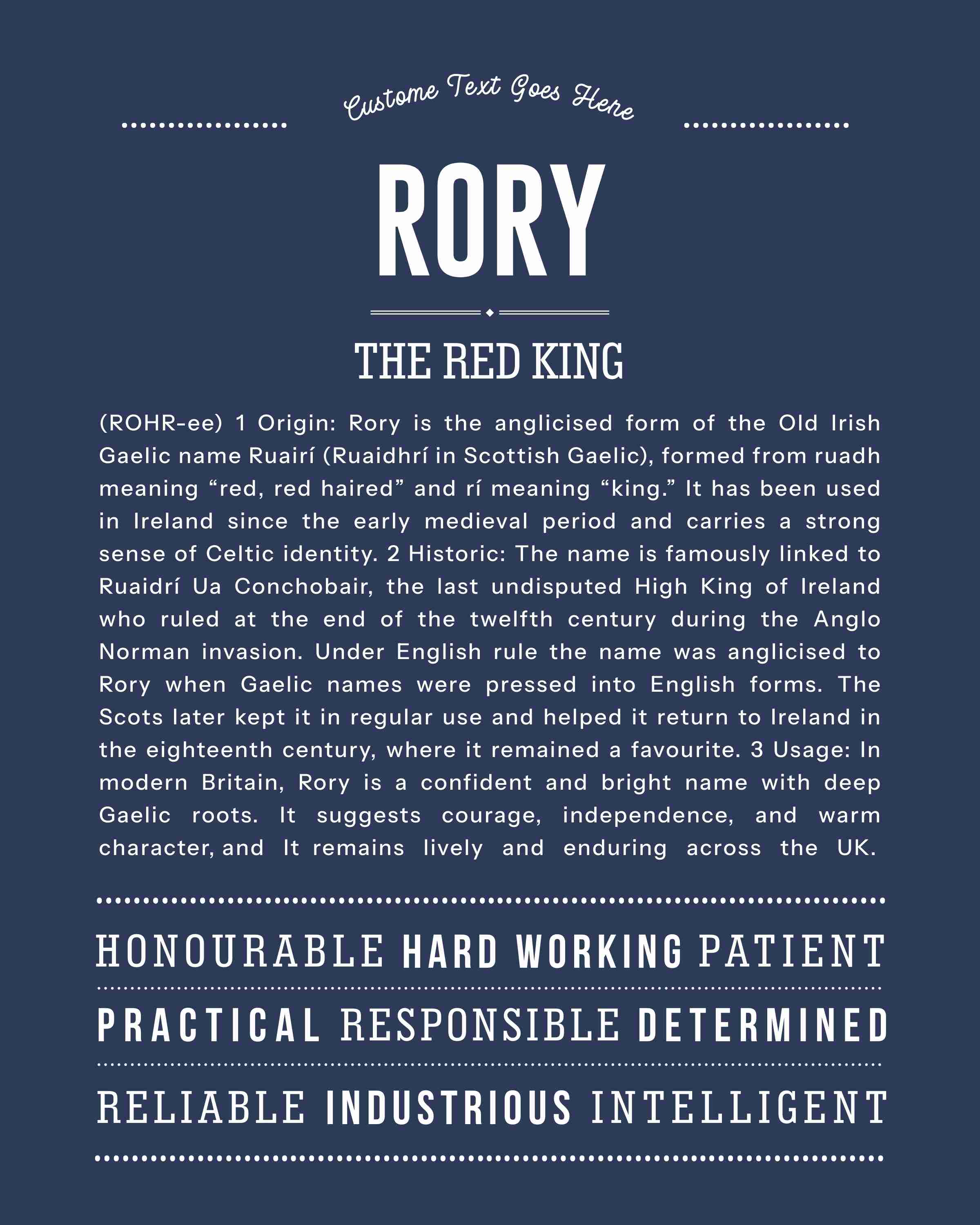 Rory (male) | Personalised Name Meaning Print – Custom Name Art Gift