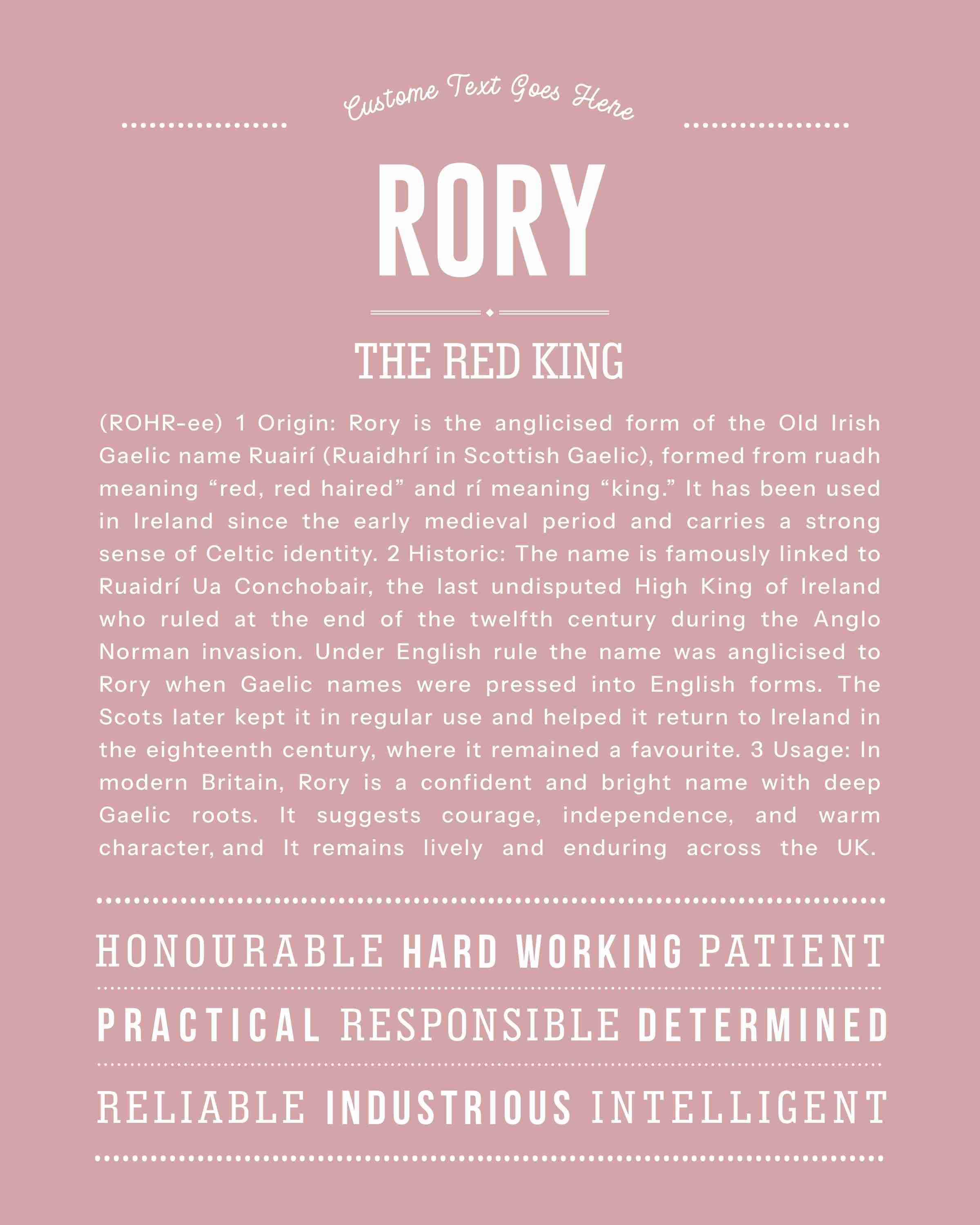 Rory (male) | Personalised Name Meaning Print – Custom Name Art Gift