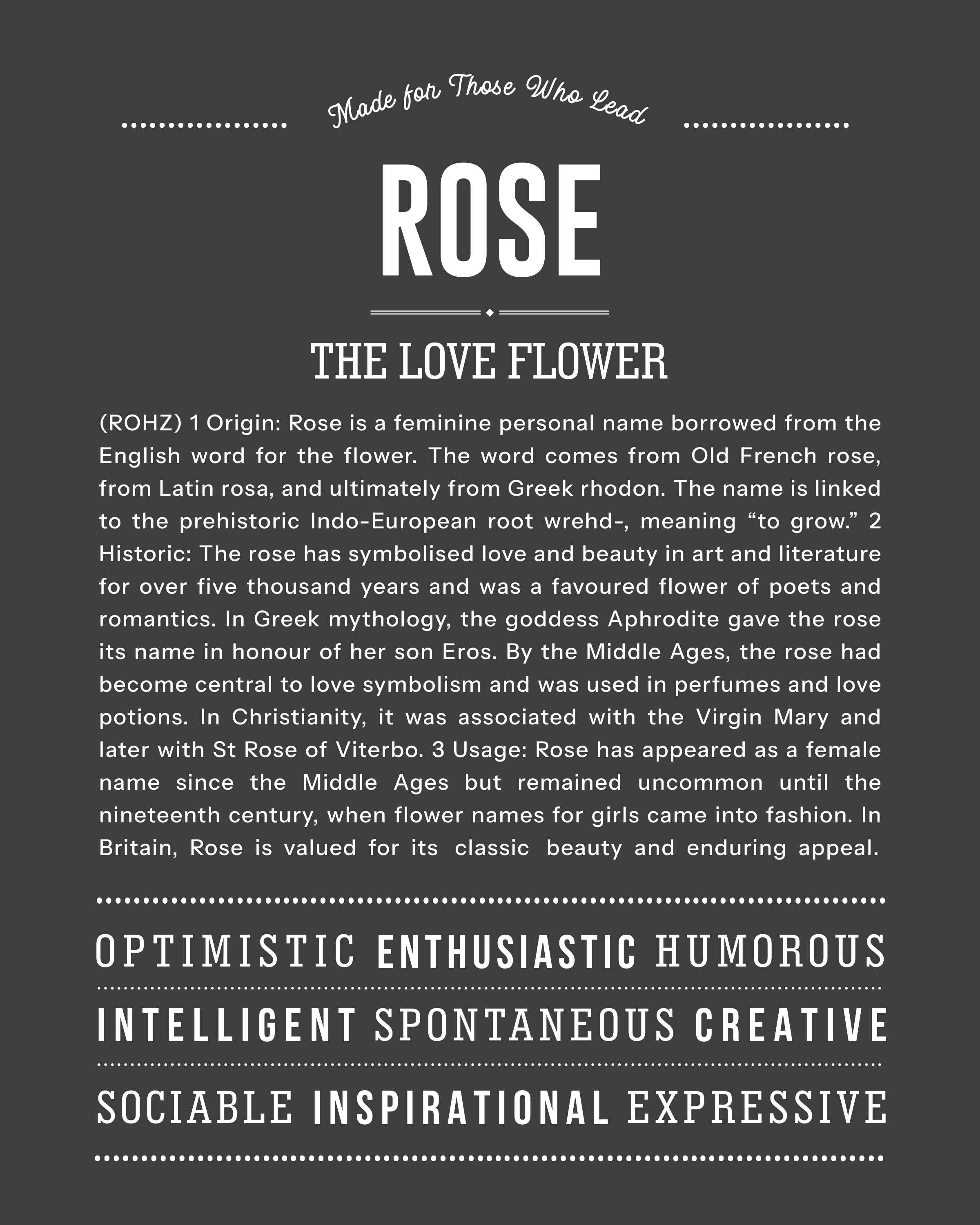 Rose | Personalised Name Meaning Print – Custom Name Art Gift
