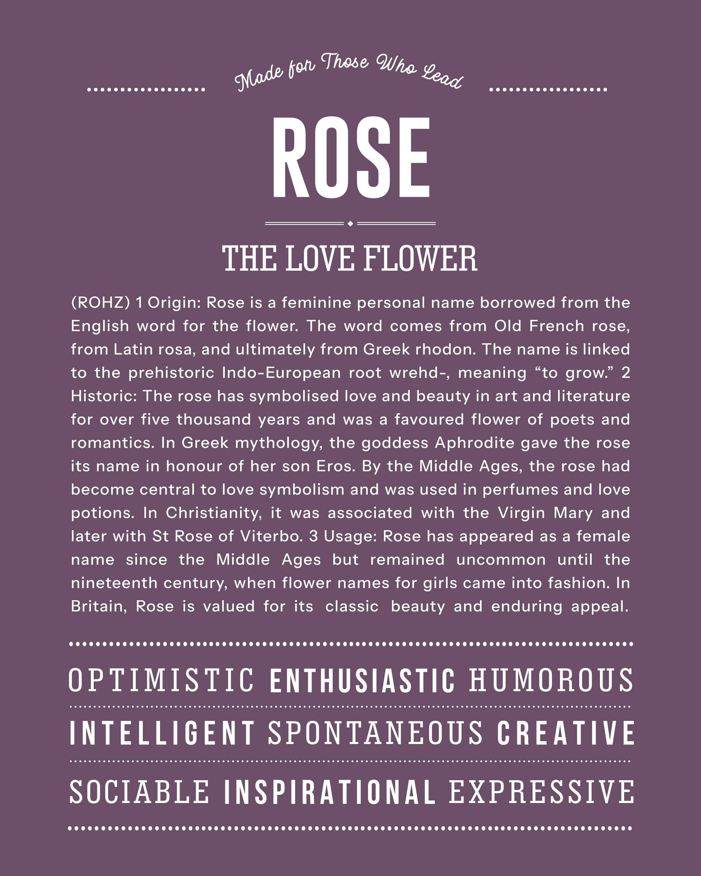 Rose | Personalised Name Meaning Print – Custom Name Art Gift