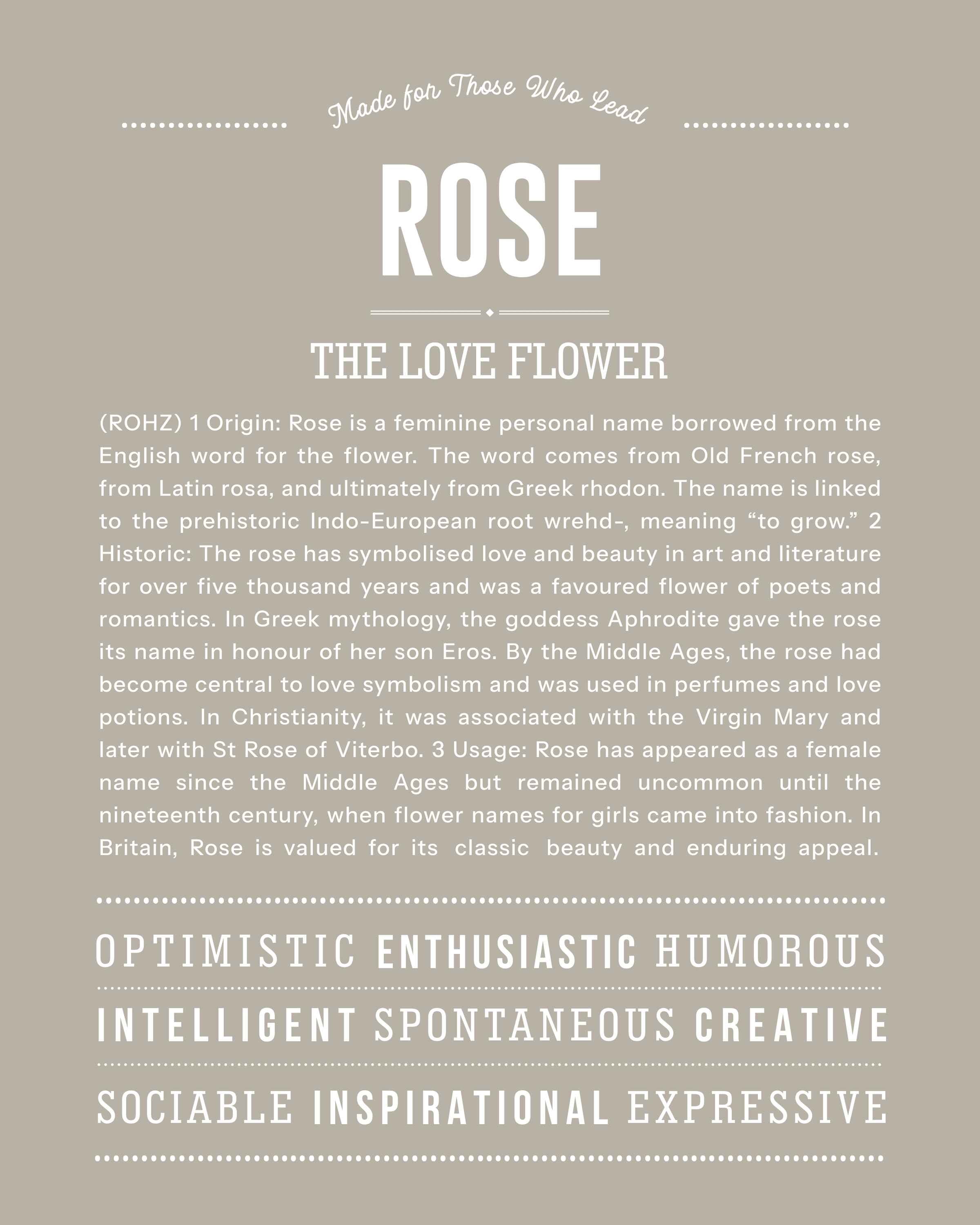Rose | Personalised Name Meaning Print – Custom Name Art Gift