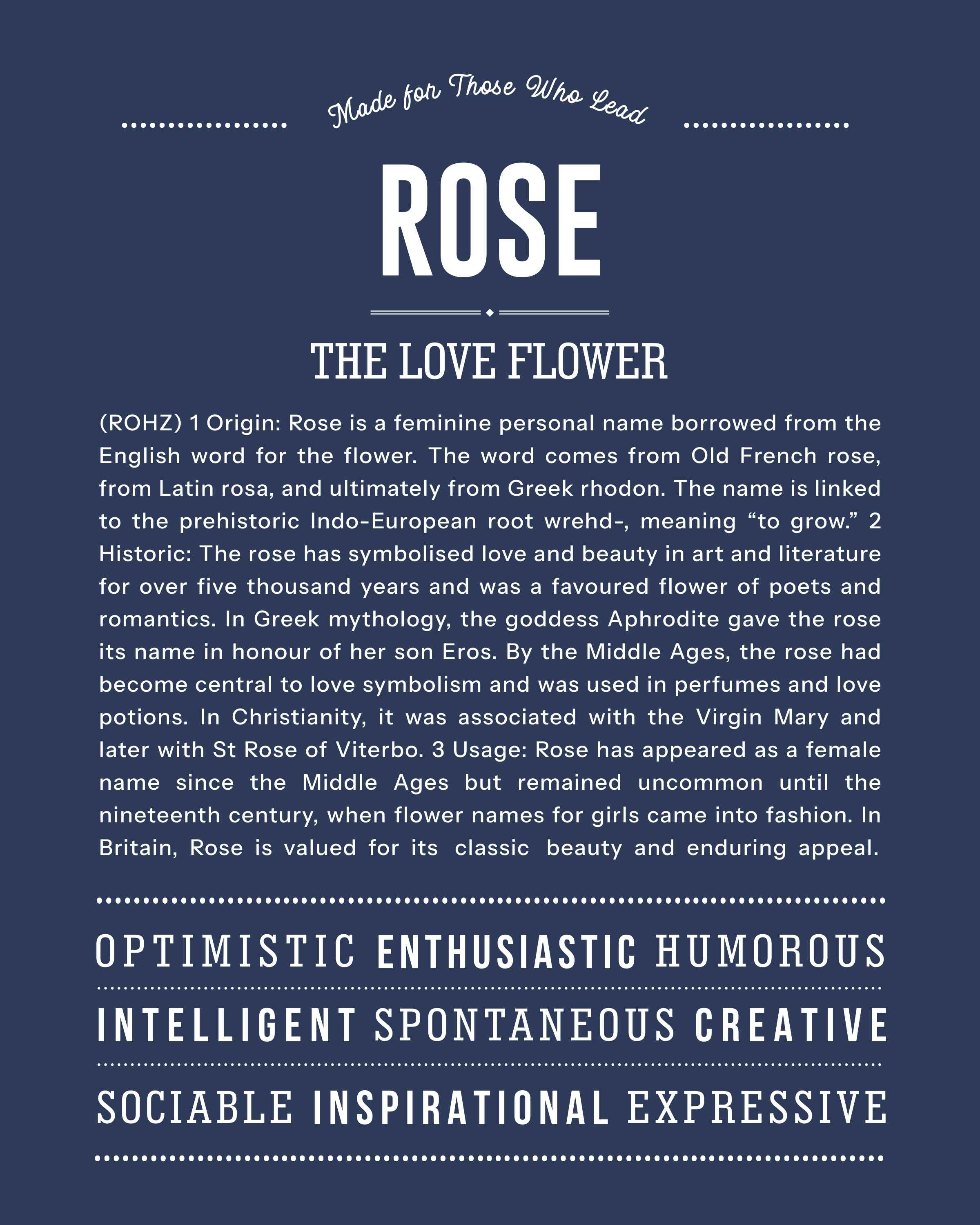 Rose | Personalised Name Meaning Print – Custom Name Art Gift