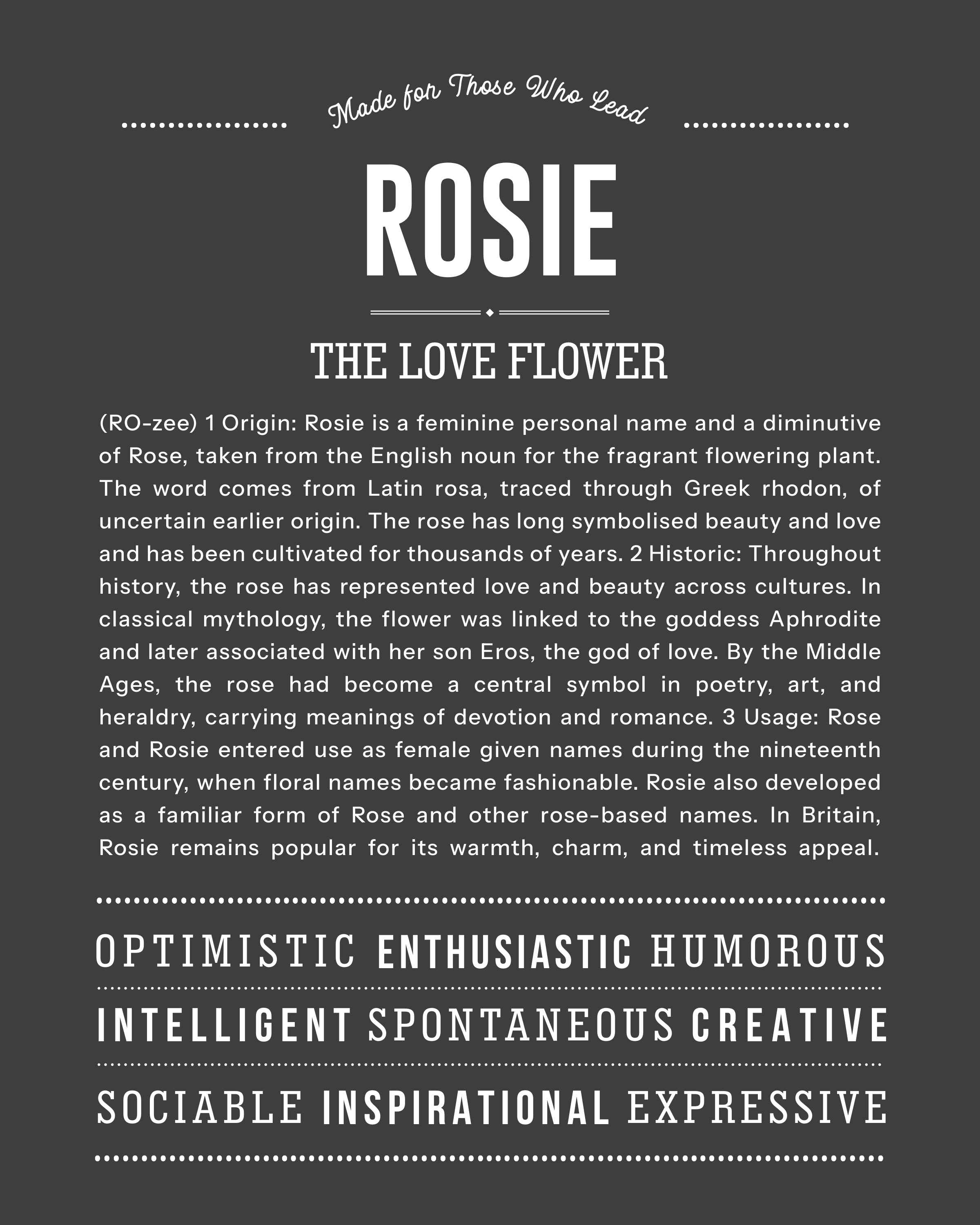Rosie | Personalised Name Meaning Print – Custom Name Art Gift