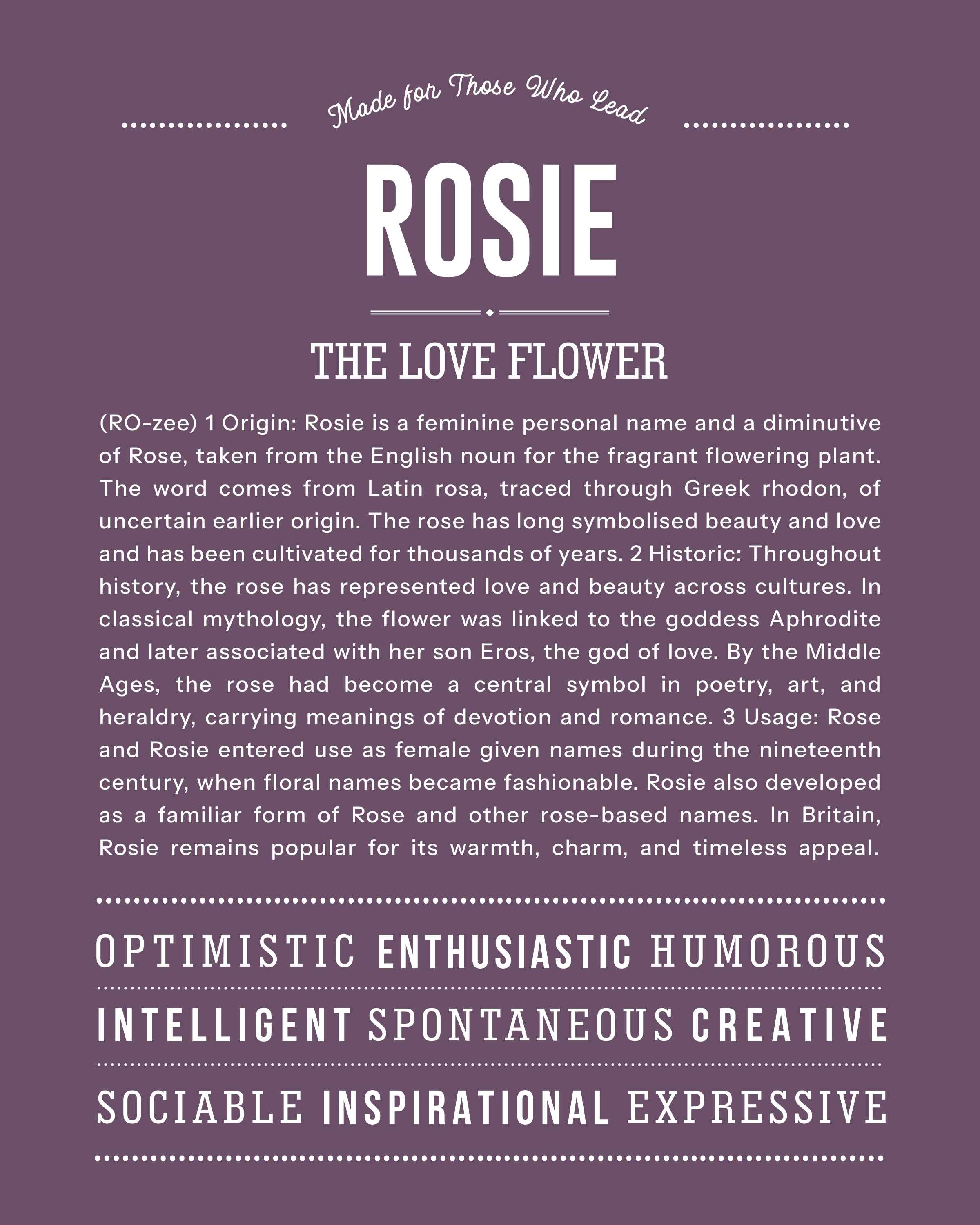 Rosie | Personalised Name Meaning Print – Custom Name Art Gift