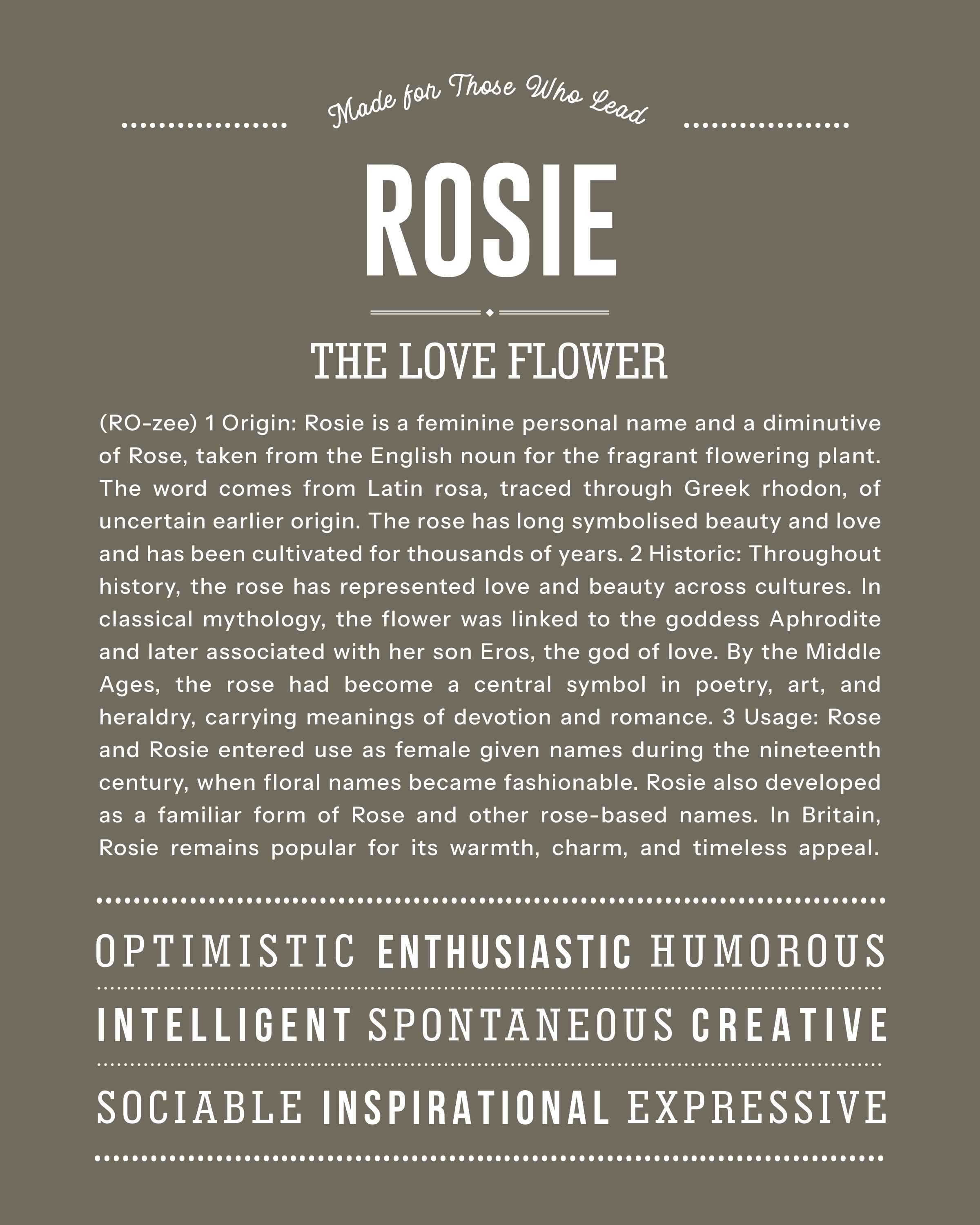 Rosie | Personalised Name Meaning Print – Custom Name Art Gift