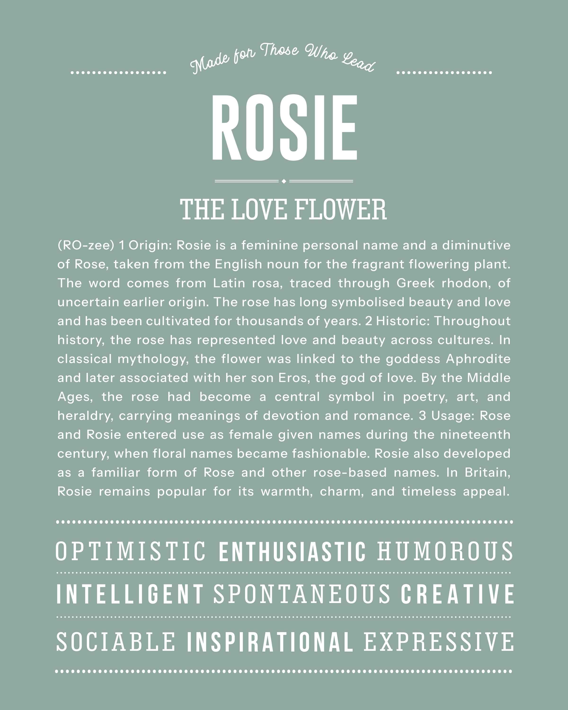 Rosie | Personalised Name Meaning Print – Custom Name Art Gift