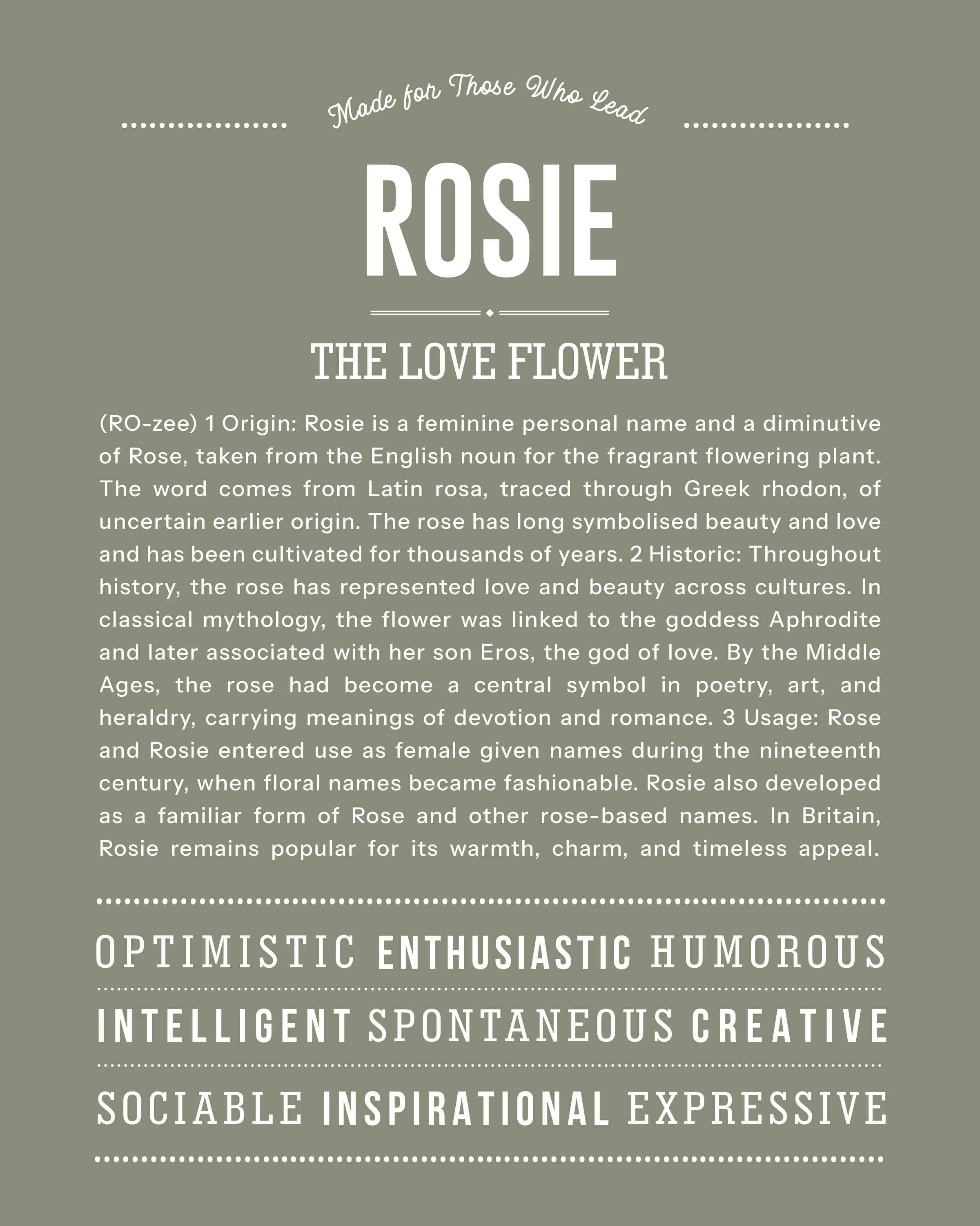 Rosie | Personalised Name Meaning Print – Custom Name Art Gift