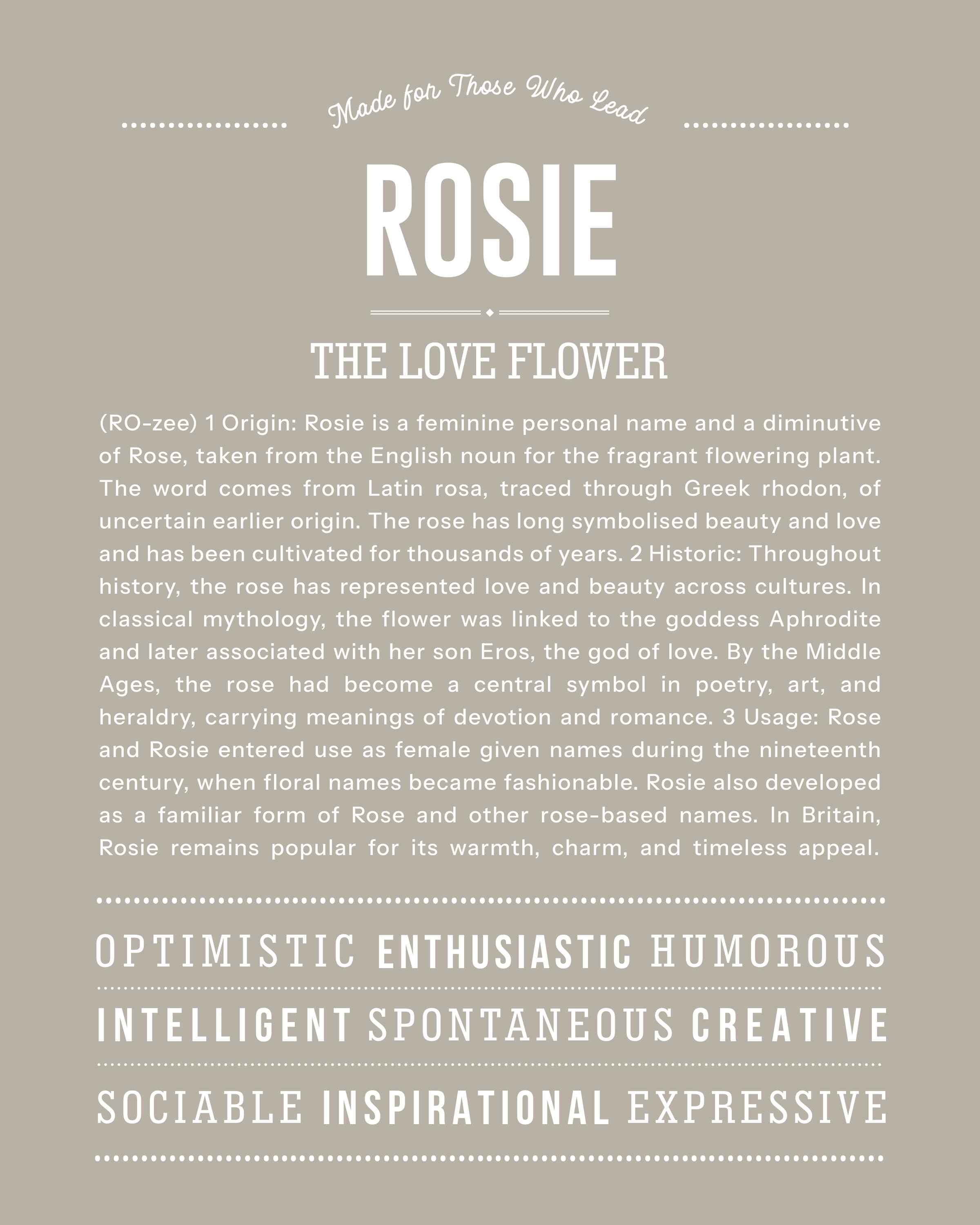 Rosie | Personalised Name Meaning Print – Custom Name Art Gift