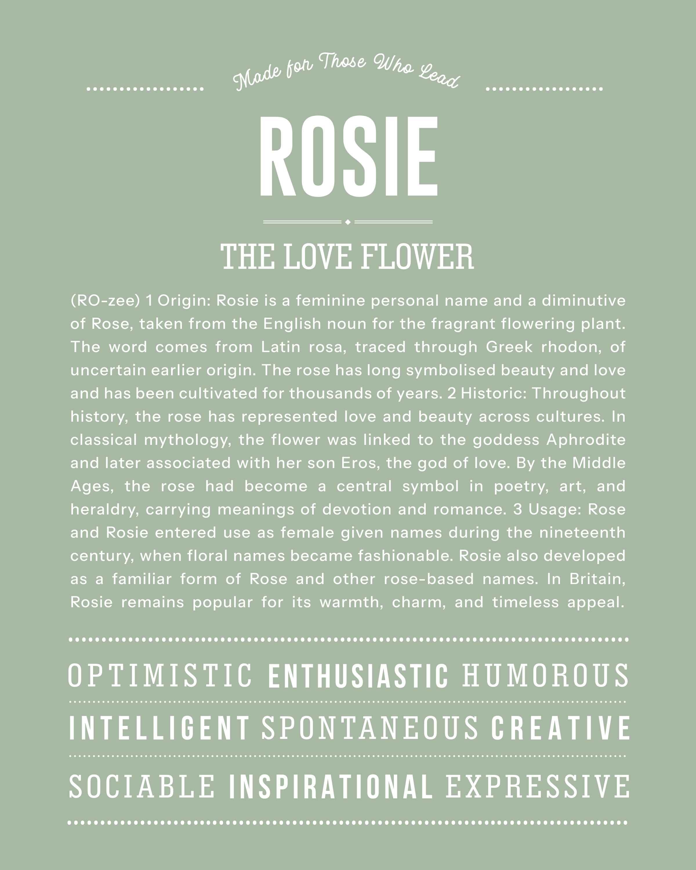 Rosie | Personalised Name Meaning Print – Custom Name Art Gift