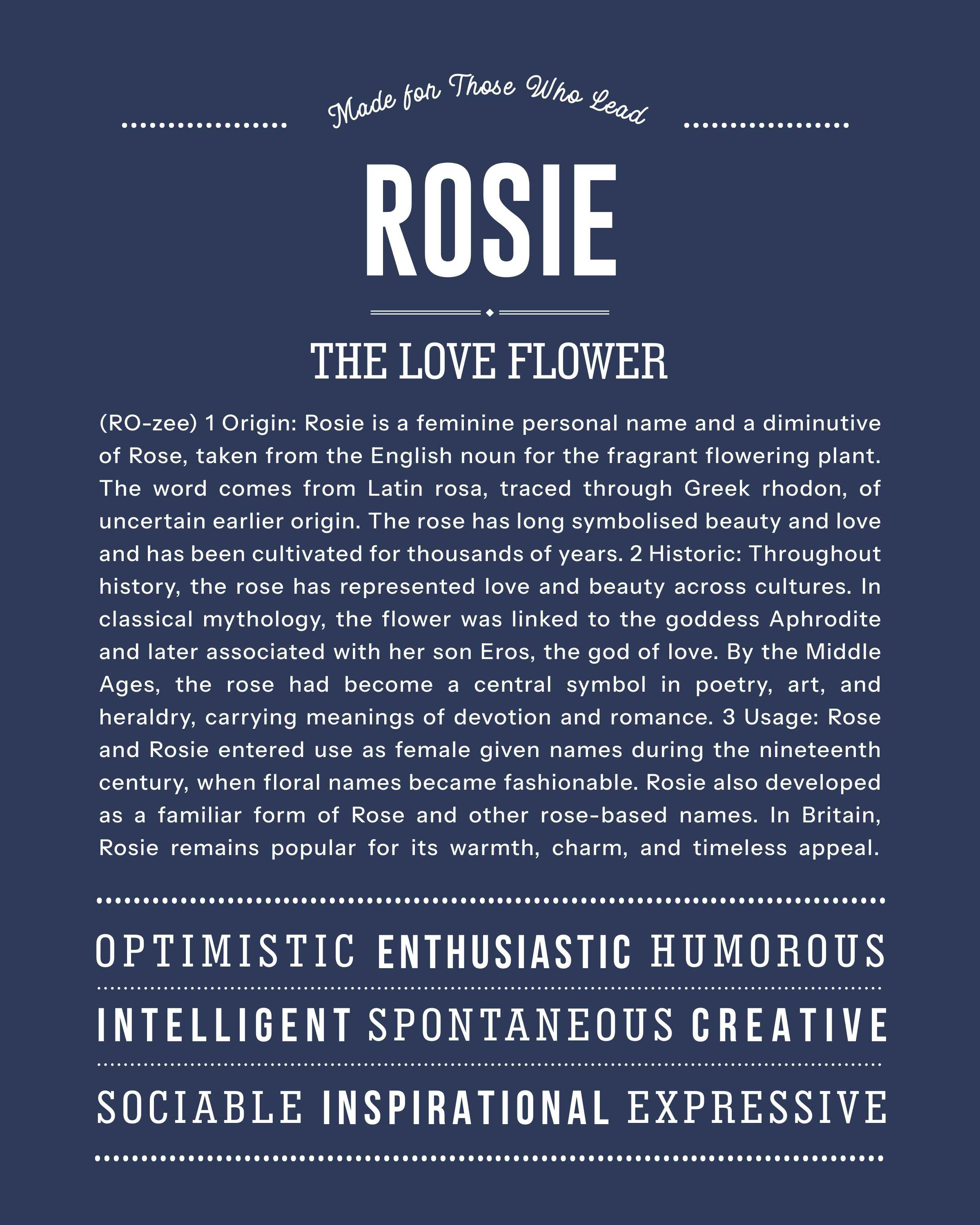 Rosie | Personalised Name Meaning Print – Custom Name Art Gift