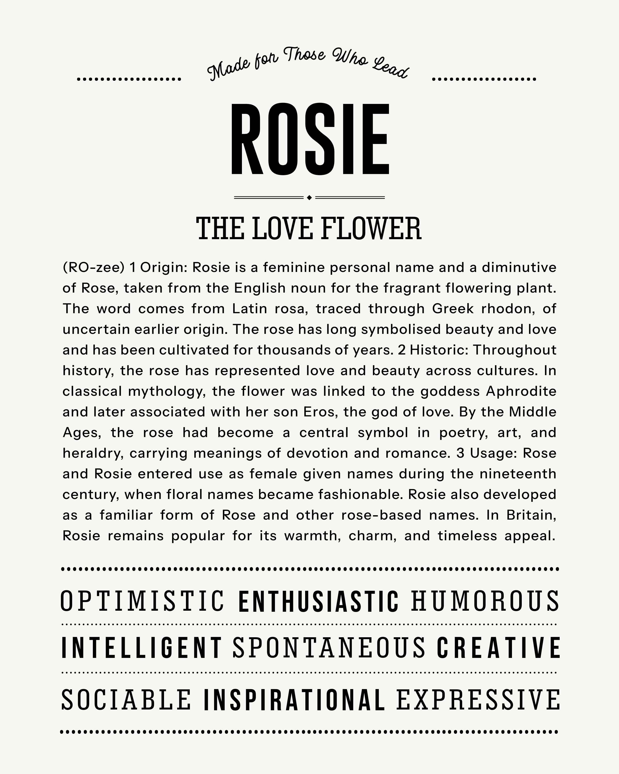 Rosie | Personalised Name Meaning Print – Custom Name Art Gift