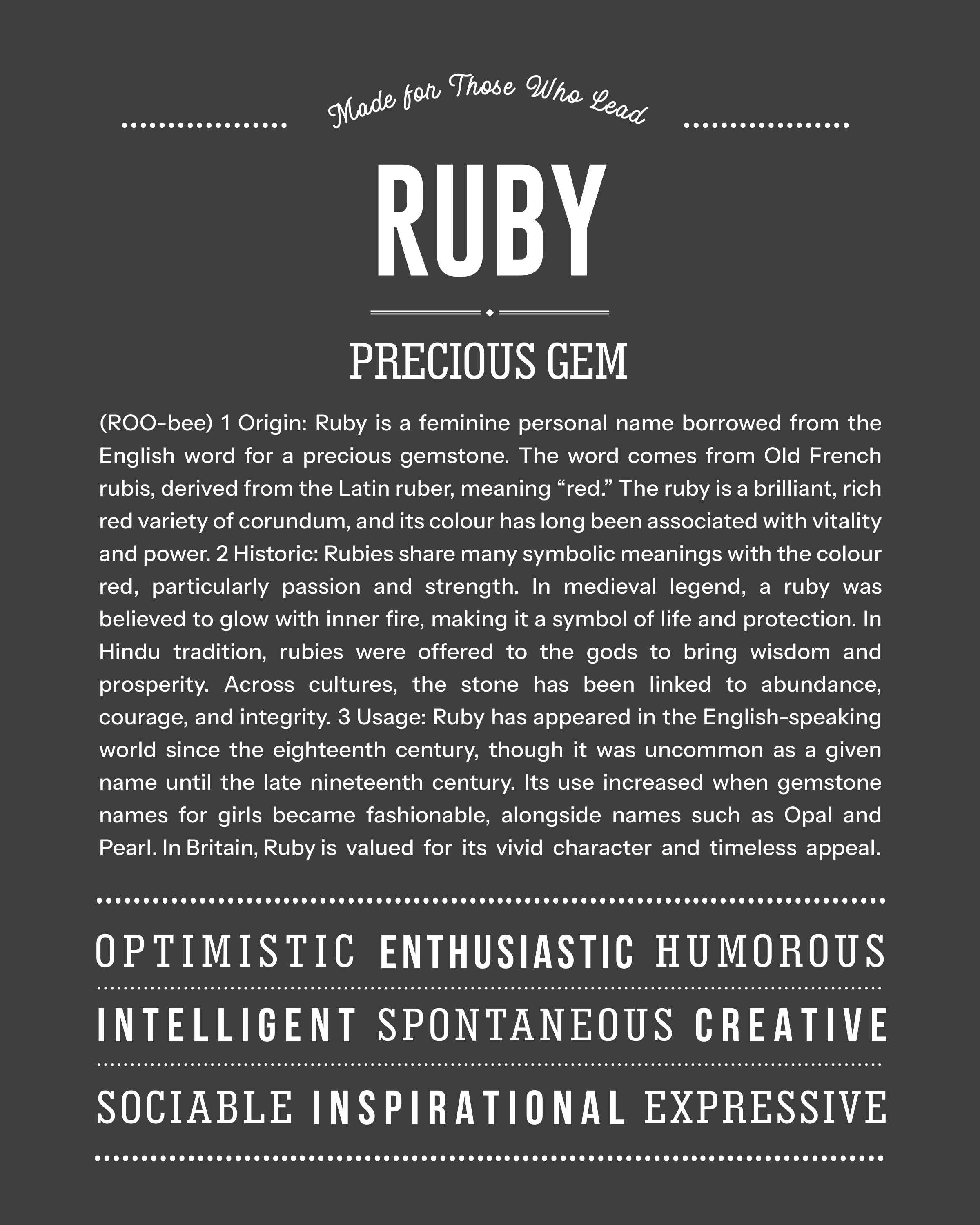 Ruby | Personalised Name Meaning Print – Custom Name Art Gift