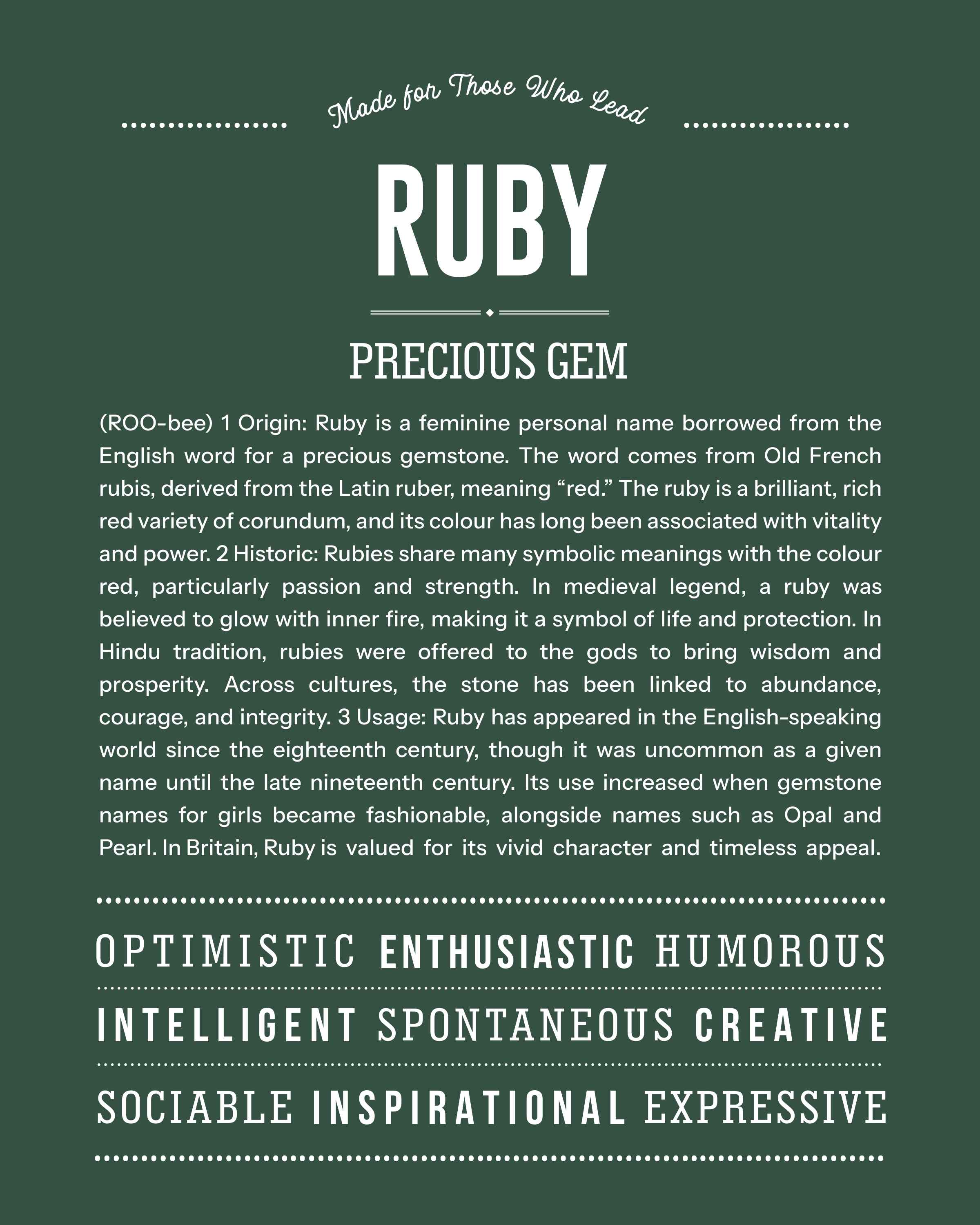 Ruby | Personalised Name Meaning Print – Custom Name Art Gift