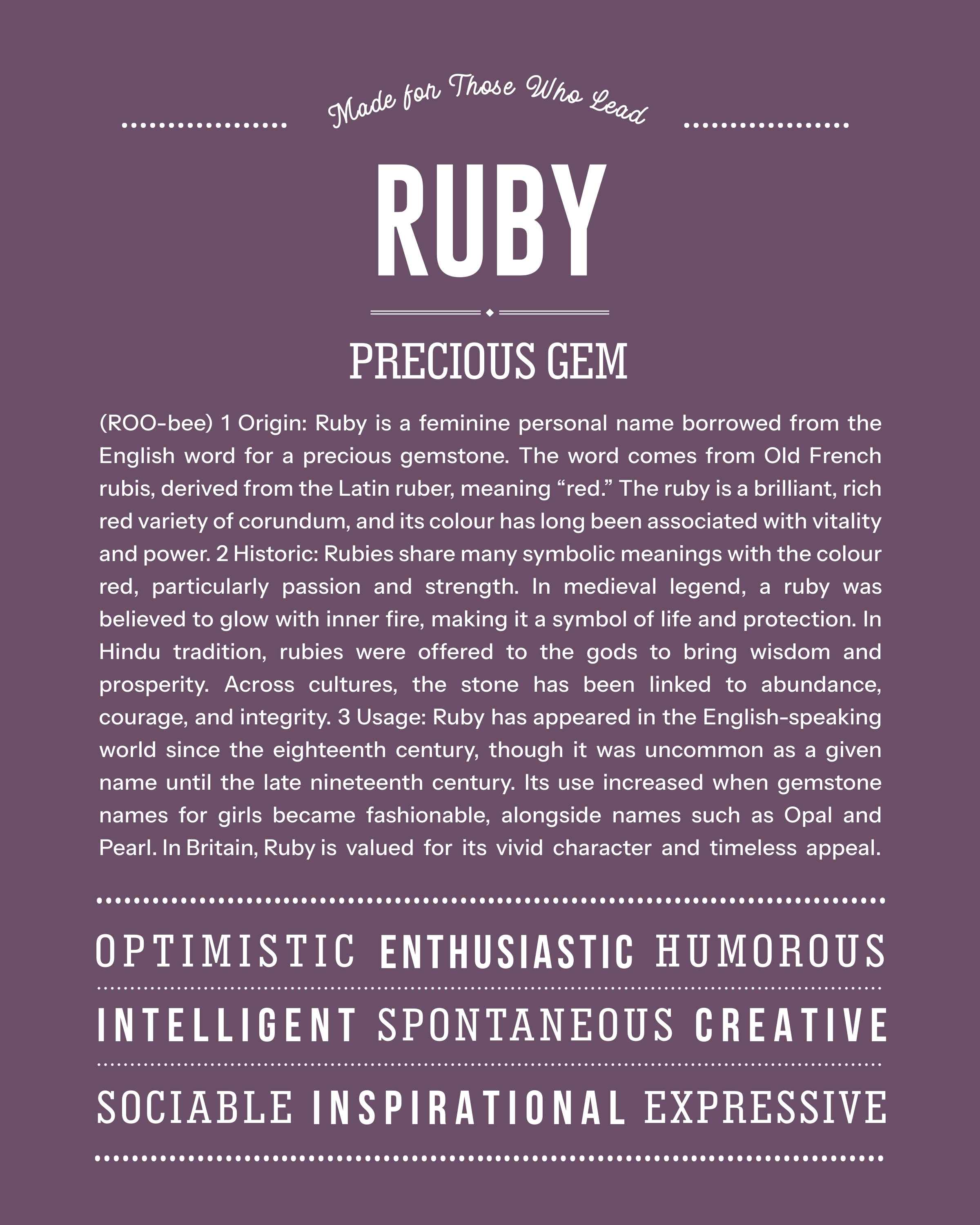 Ruby | Personalised Name Meaning Print – Custom Name Art Gift