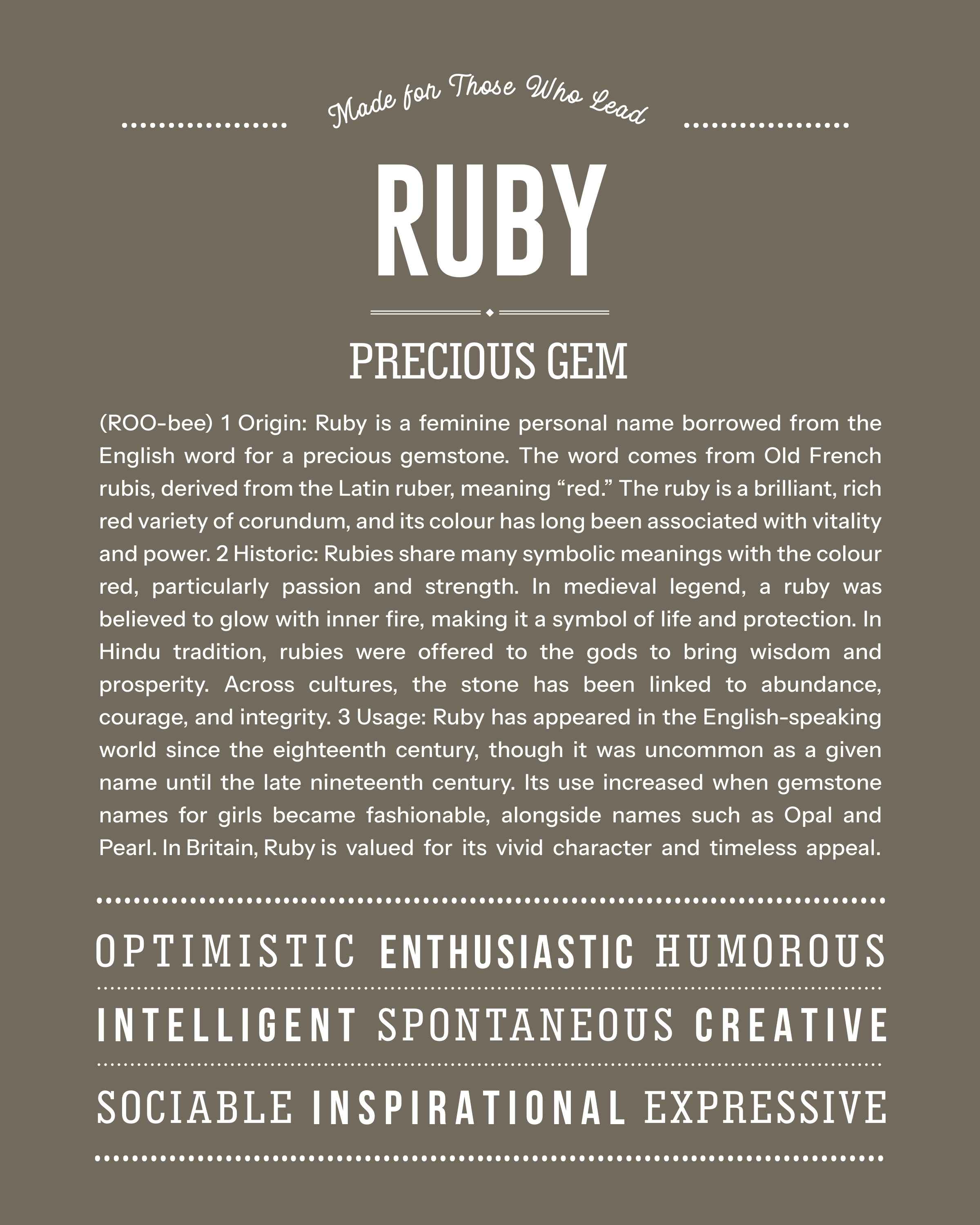 Ruby | Personalised Name Meaning Print – Custom Name Art Gift