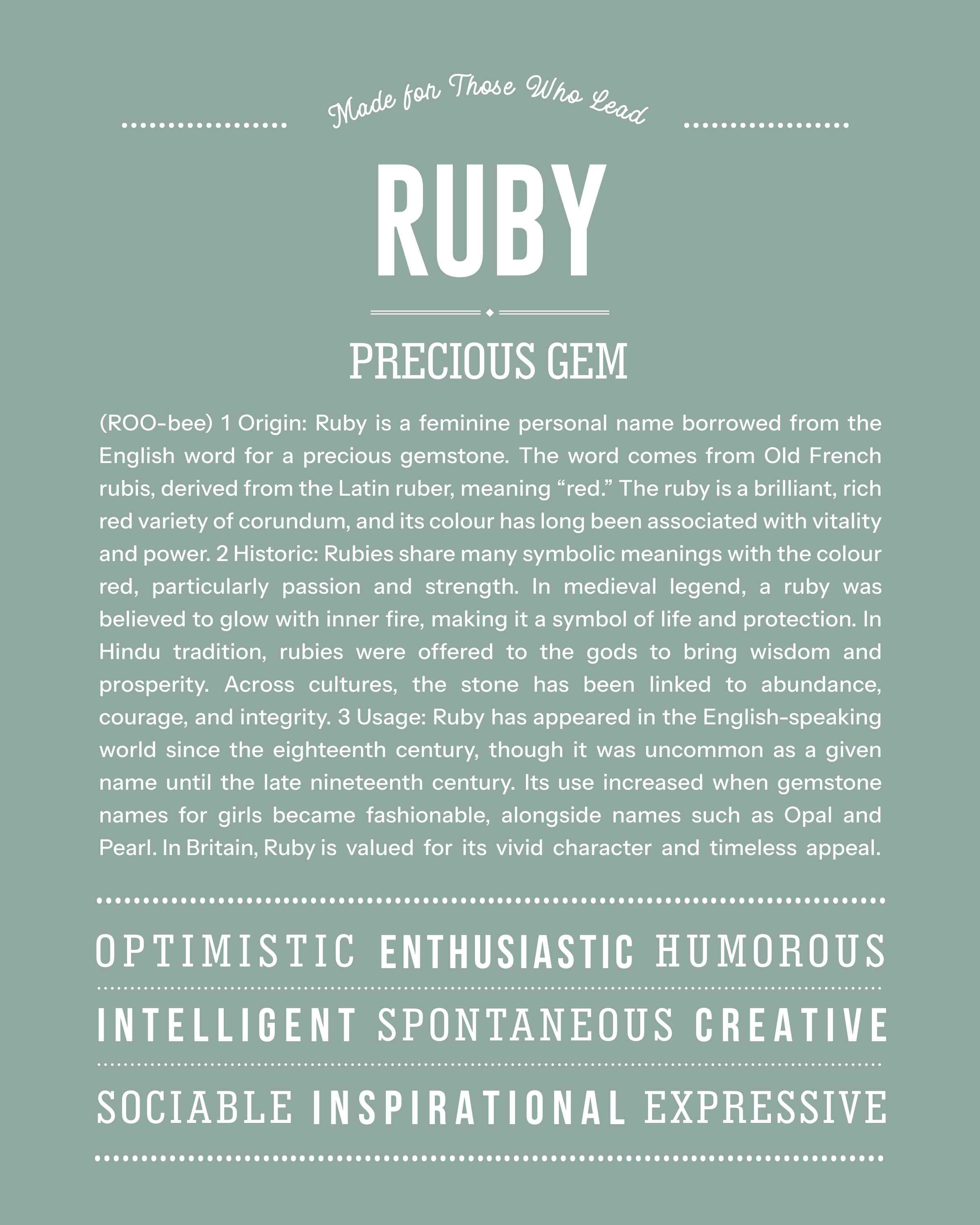 Ruby | Personalised Name Meaning Print – Custom Name Art Gift