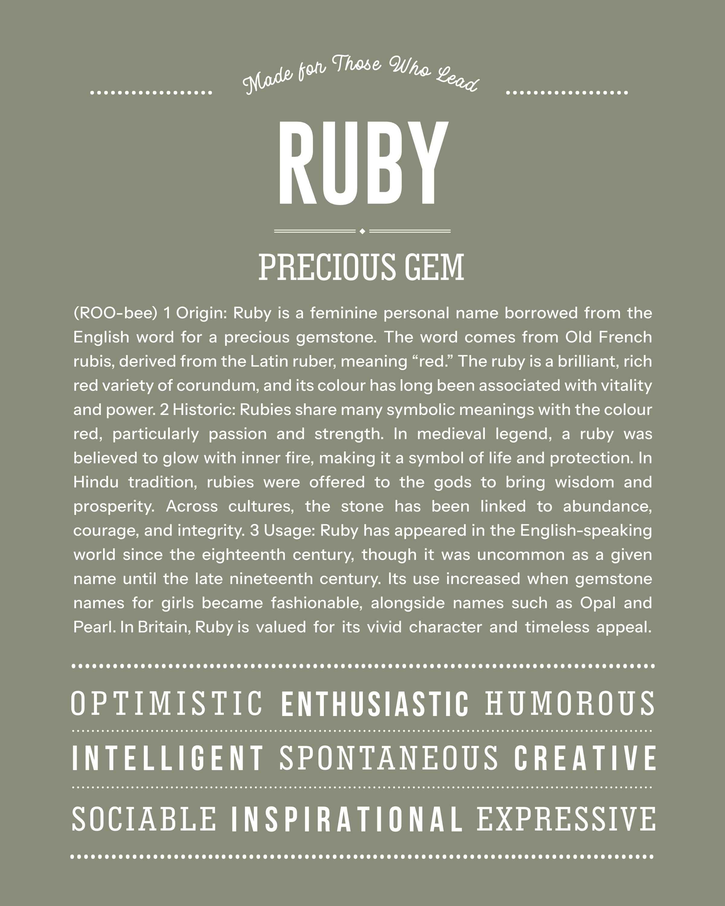 Ruby | Personalised Name Meaning Print – Custom Name Art Gift