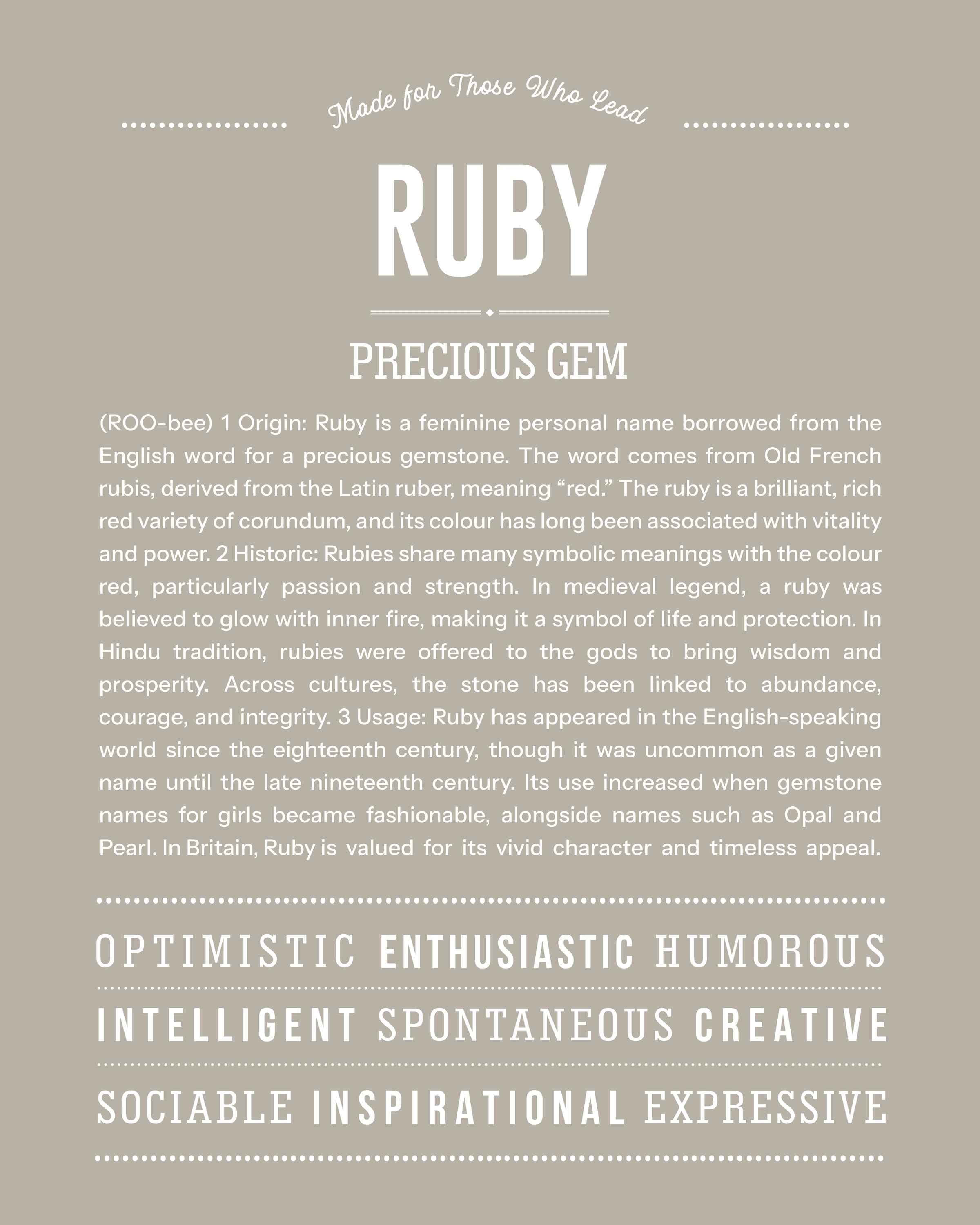 Ruby | Personalised Name Meaning Print – Custom Name Art Gift