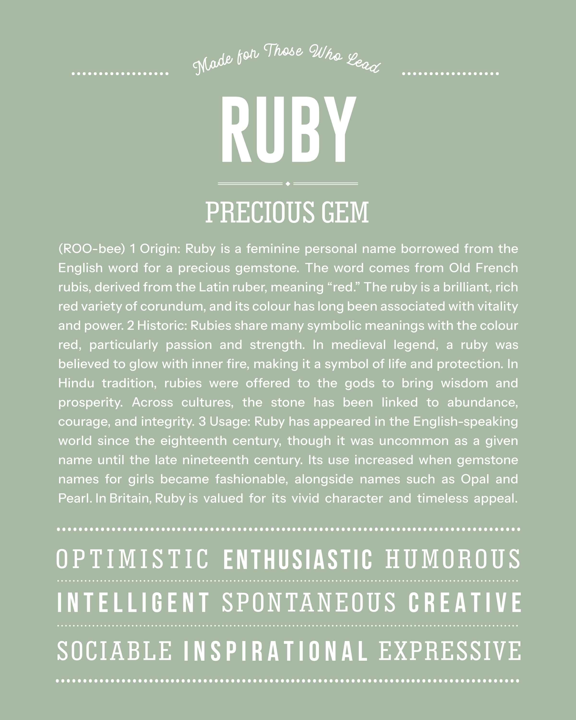 Ruby | Personalised Name Meaning Print – Custom Name Art Gift