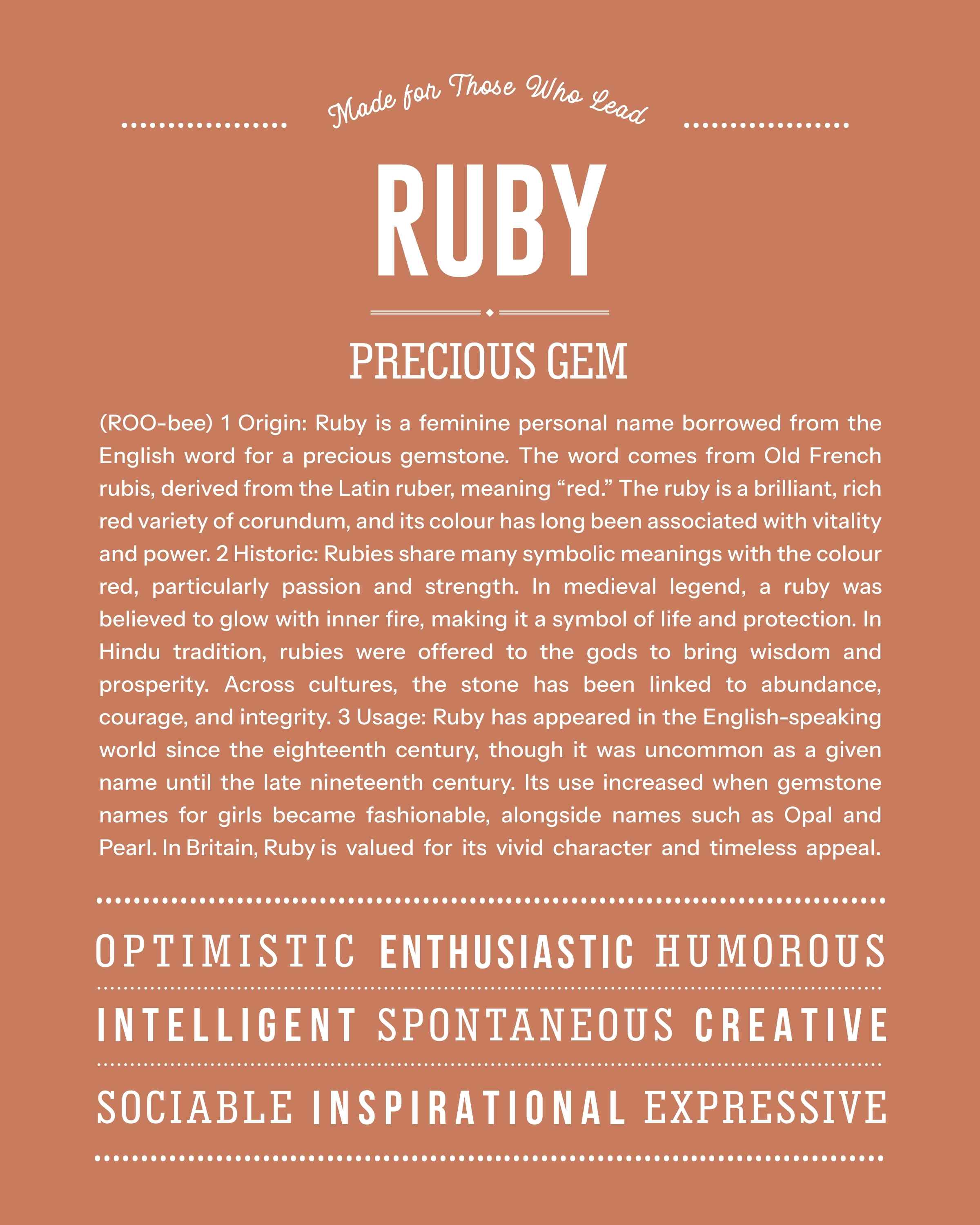 Ruby | Personalised Name Meaning Print – Custom Name Art Gift