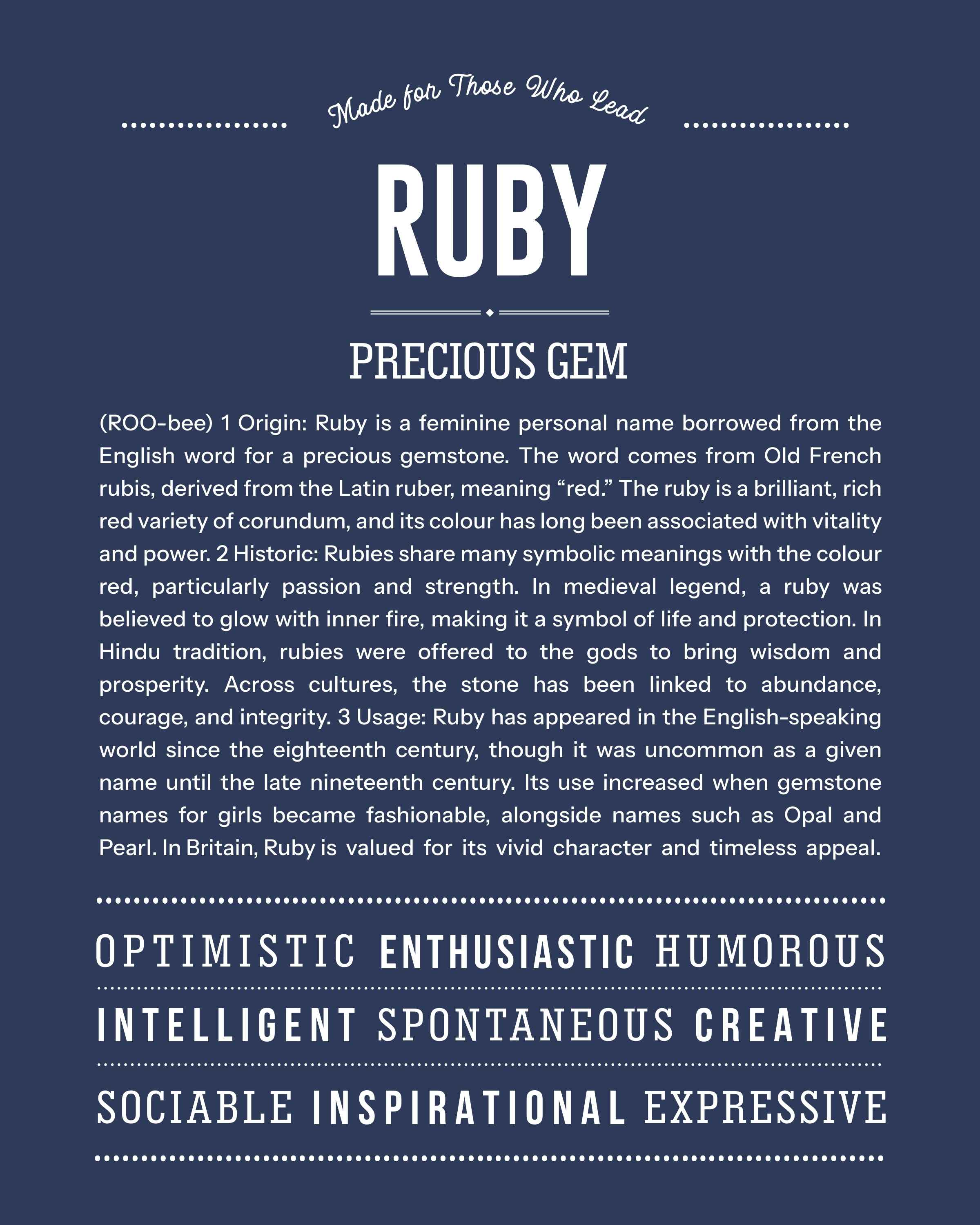 Ruby | Personalised Name Meaning Print – Custom Name Art Gift