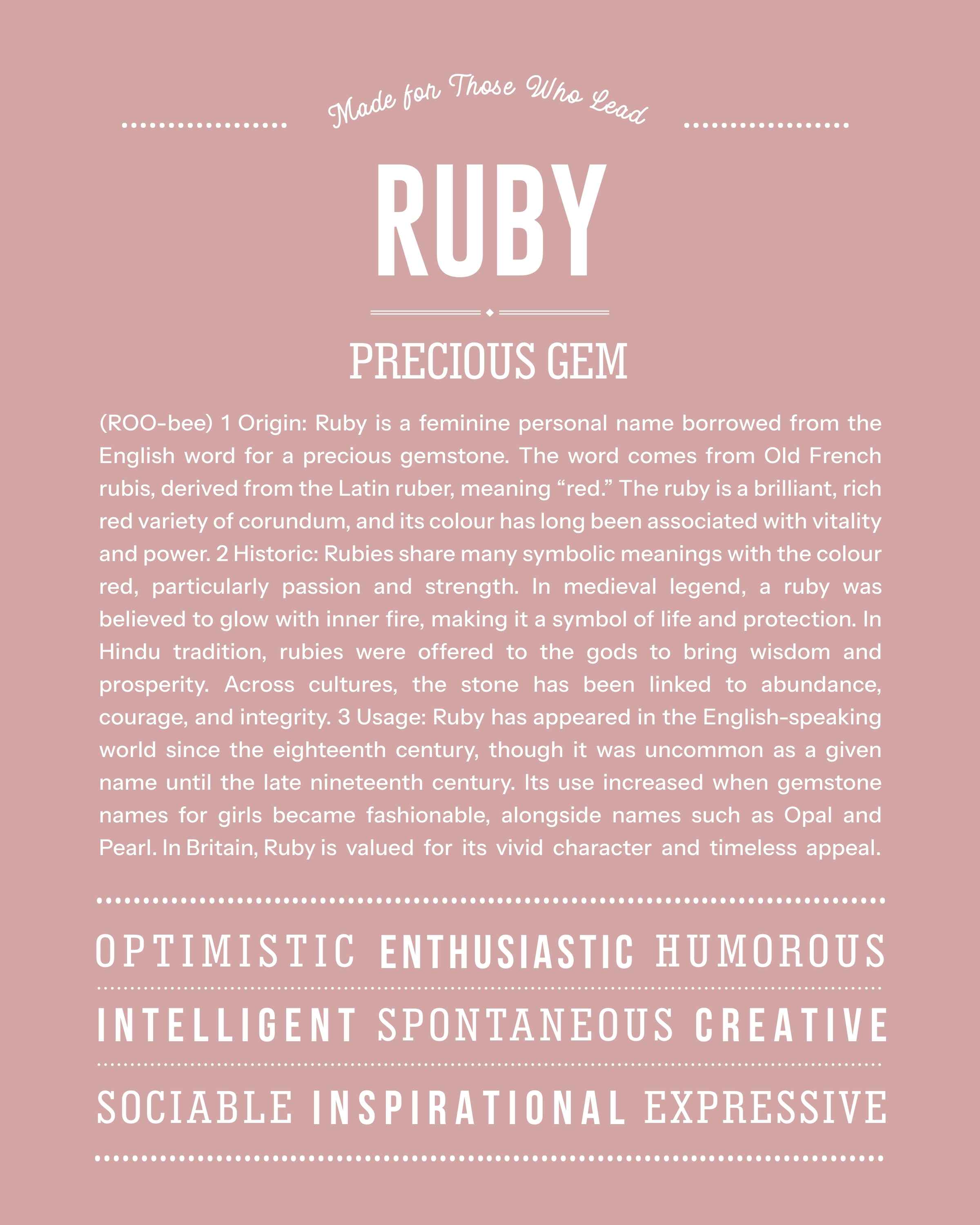 Ruby | Personalised Name Meaning Print – Custom Name Art Gift