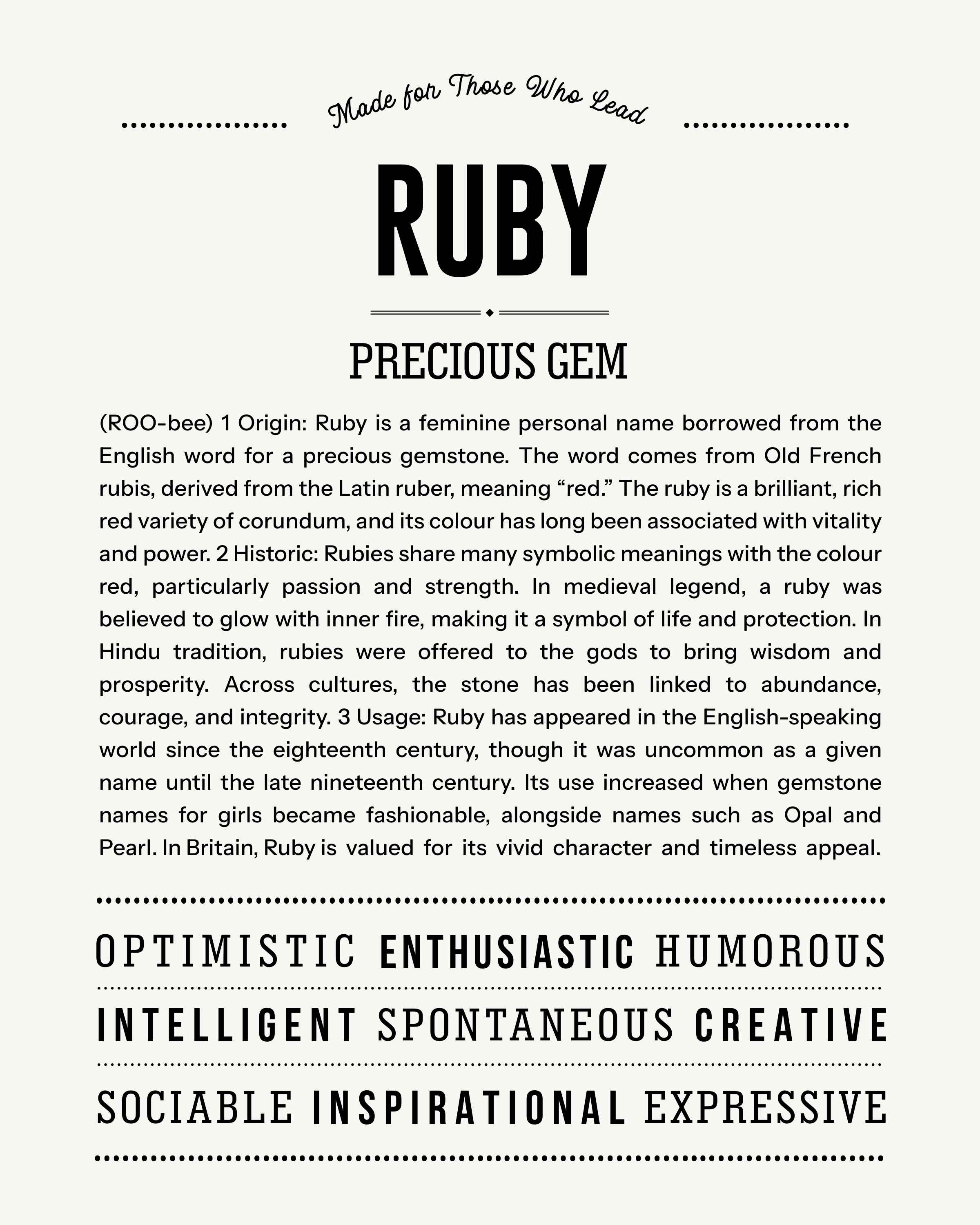 Ruby | Personalised Name Meaning Print – Custom Name Art Gift