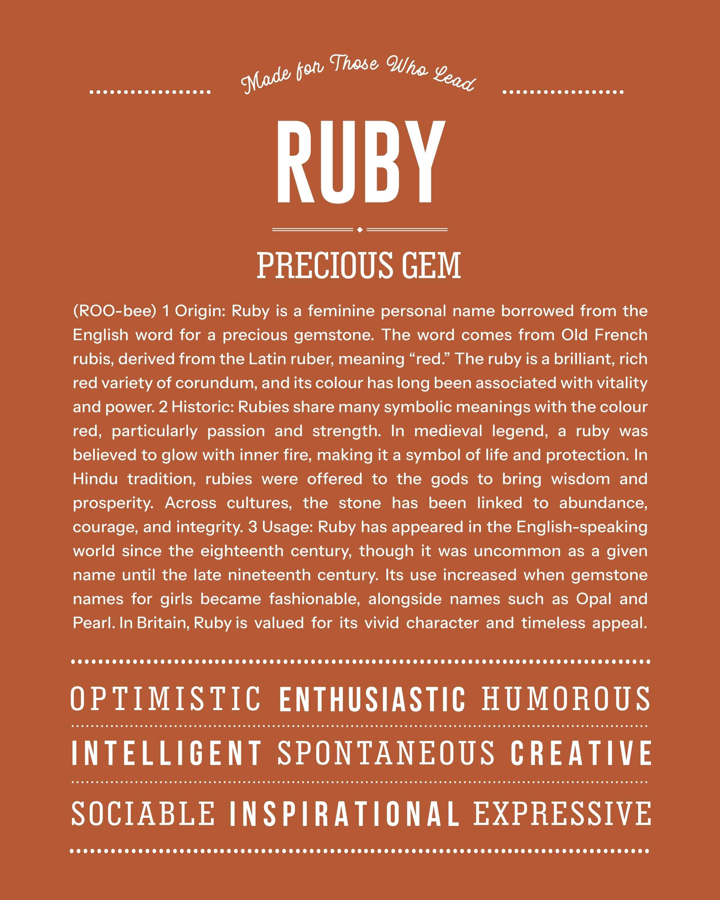 Ruby | Personalised Name Meaning Print – Custom Name Art Gift