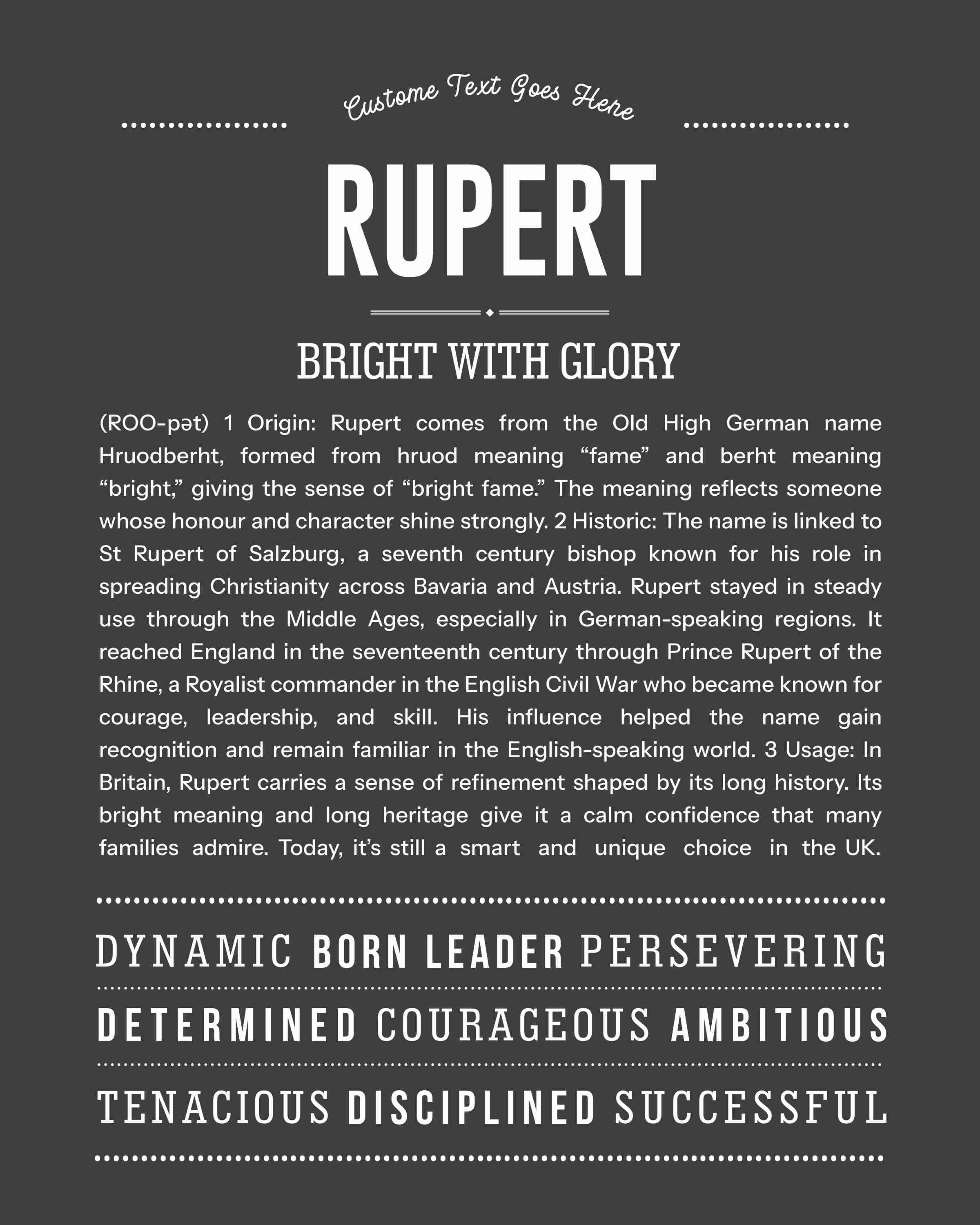 Rupert | Personalised Name Meaning Print – Custom Name Art Gift