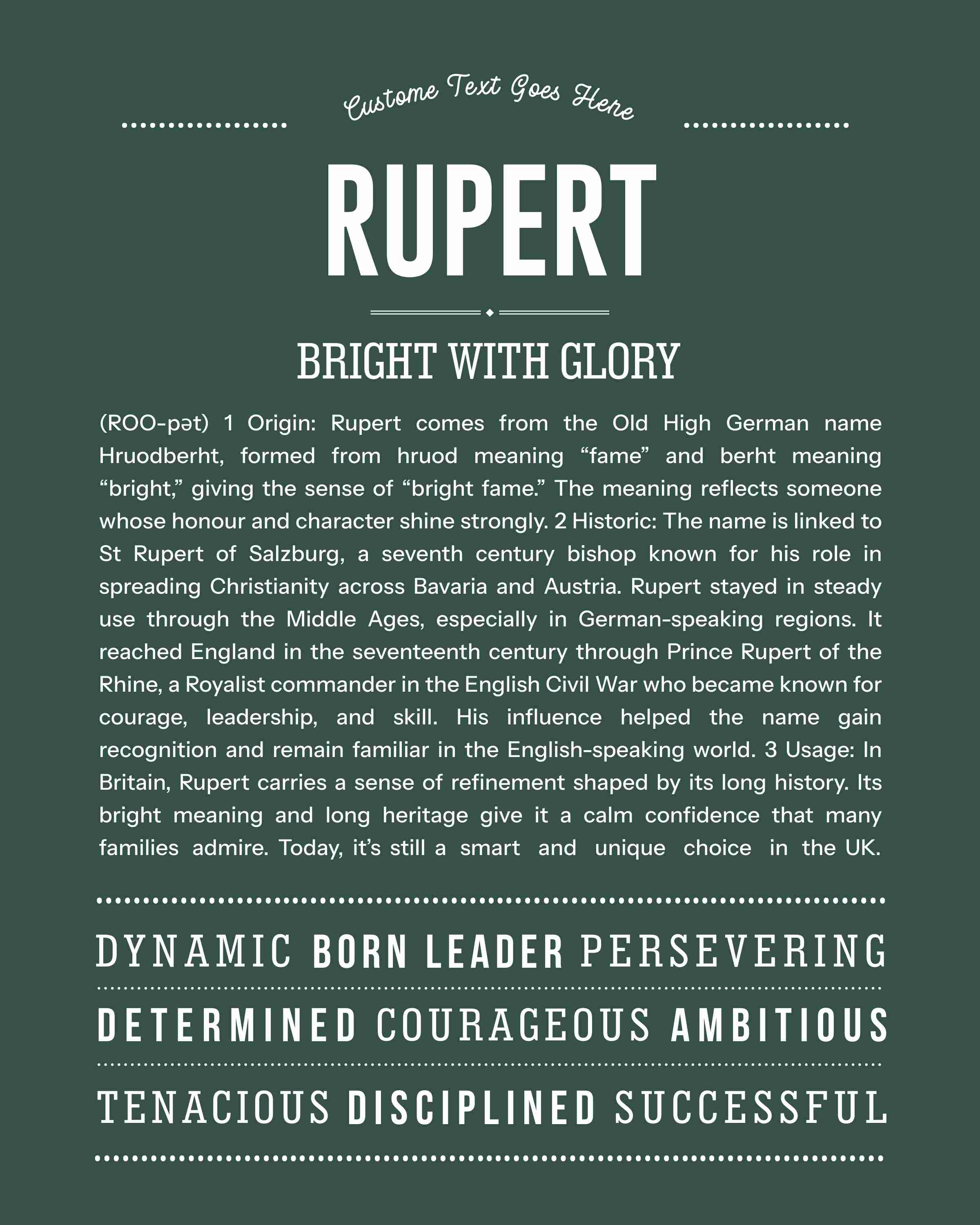Rupert | Personalised Name Meaning Print – Custom Name Art Gift