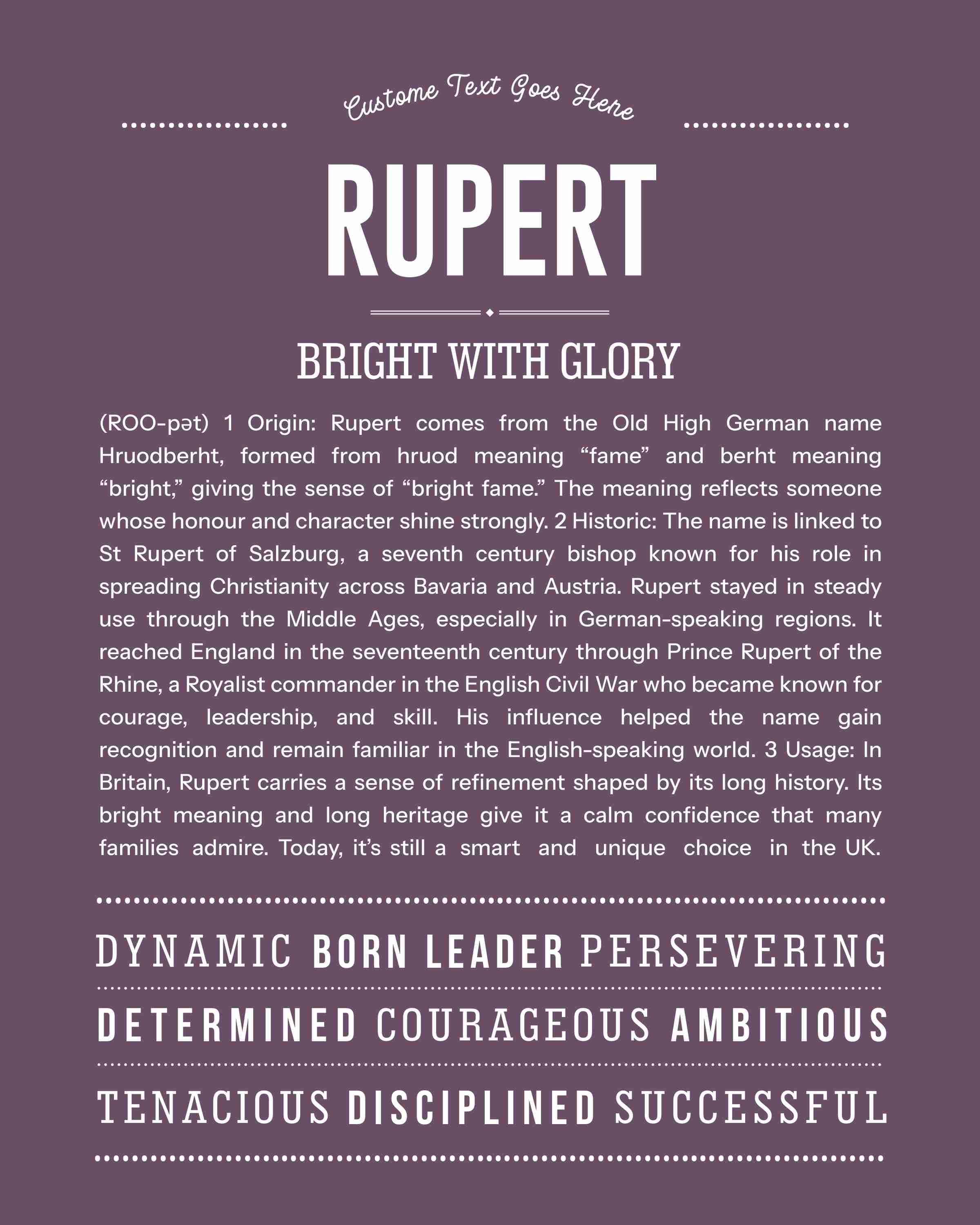 Rupert | Personalised Name Meaning Print – Custom Name Art Gift