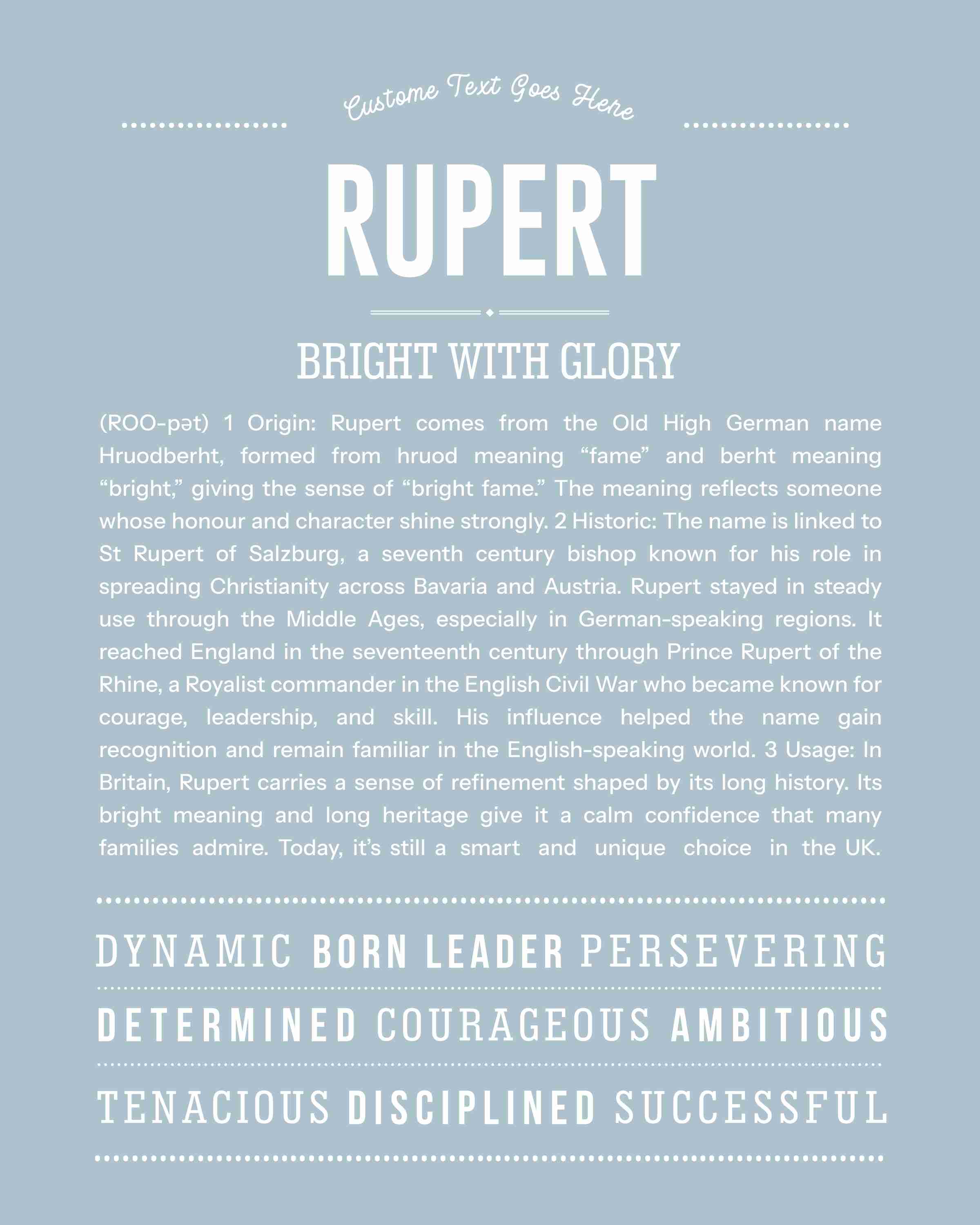 Rupert | Personalised Name Meaning Print – Custom Name Art Gift