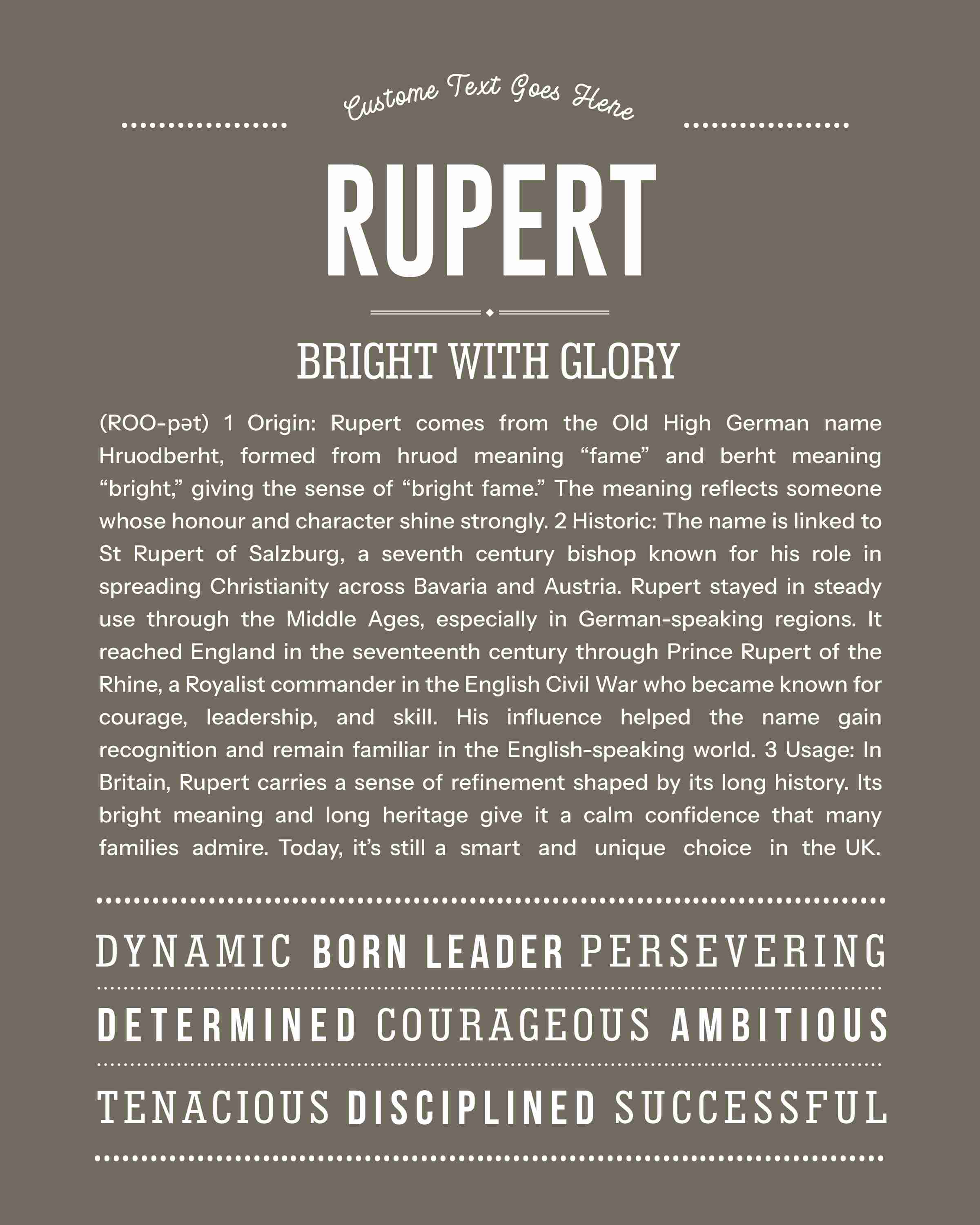 Rupert | Personalised Name Meaning Print – Custom Name Art Gift