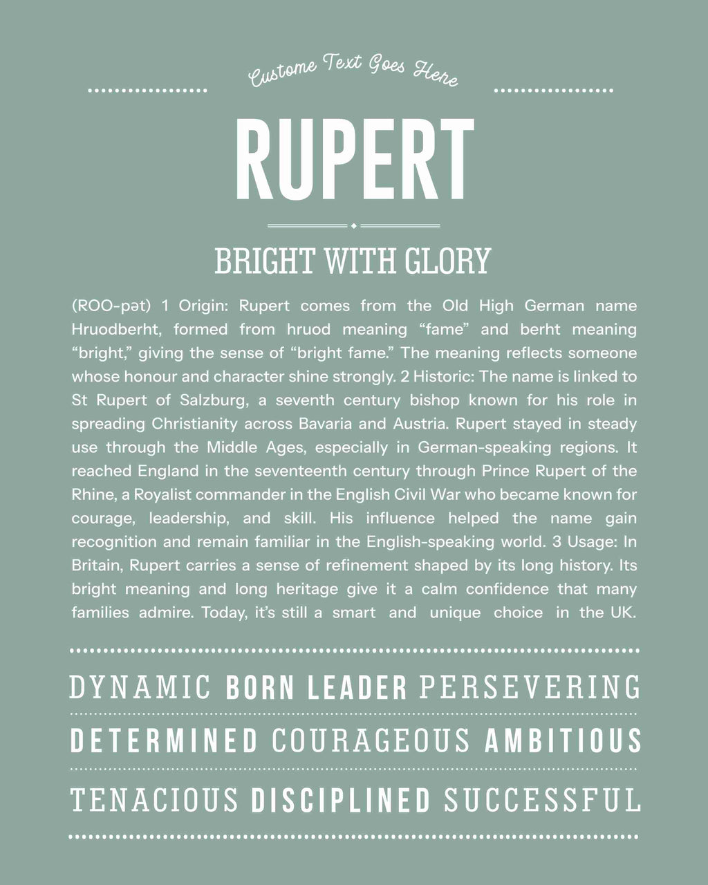 Rupert | Personalised Name Meaning Print – Custom Name Art Gift