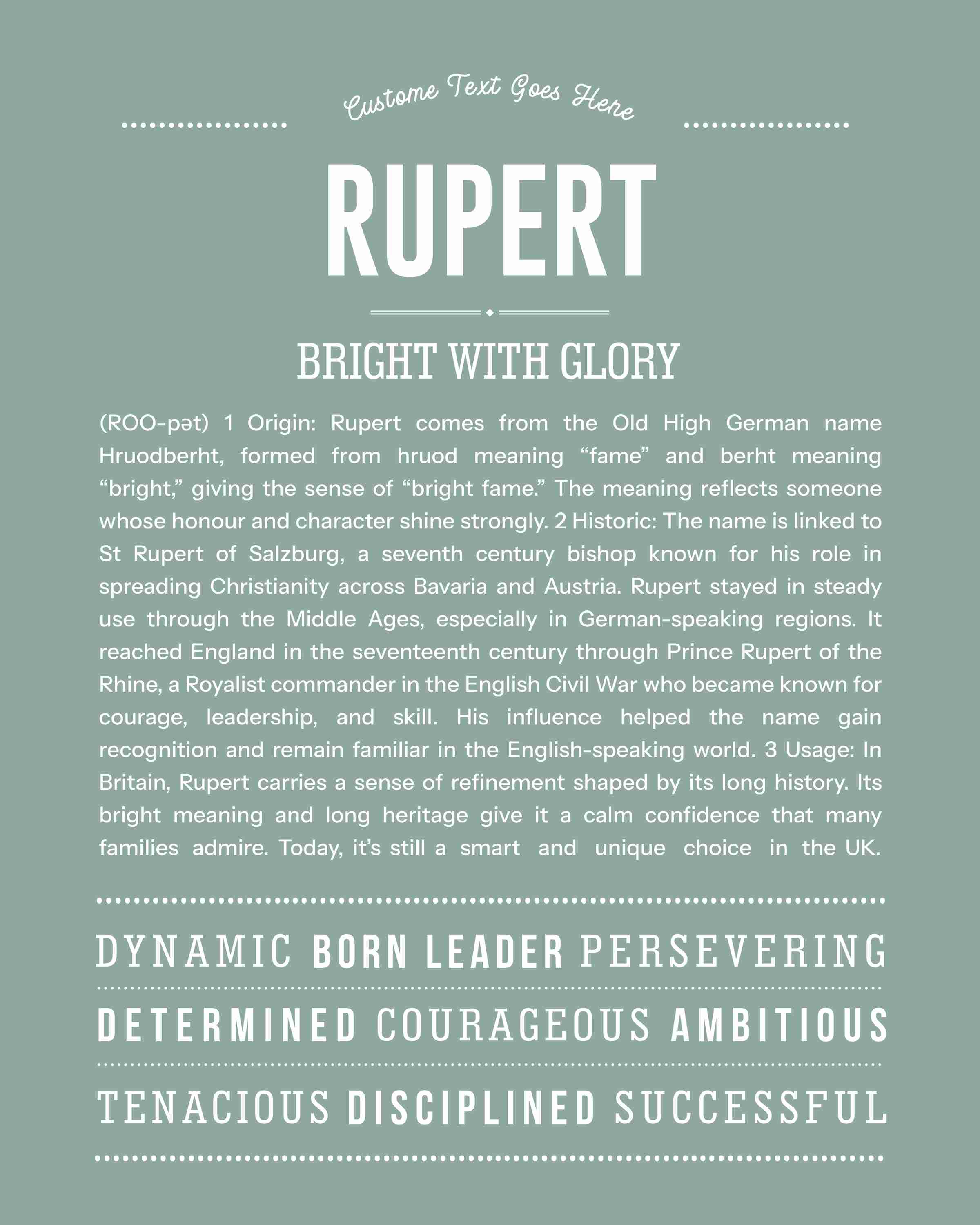 Rupert | Personalised Name Meaning Print – Custom Name Art Gift